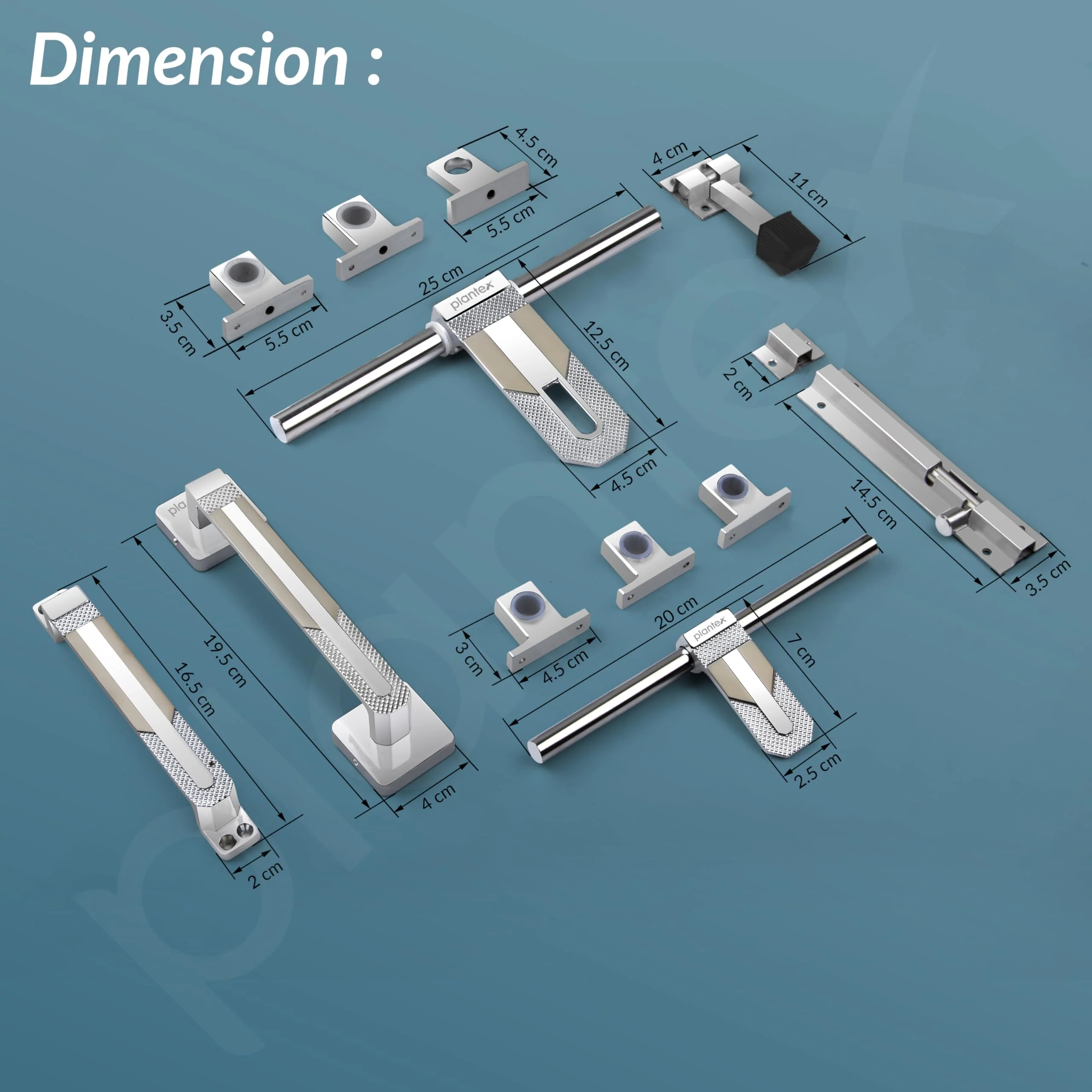 Plantex Stainless Steel Door Kit for Single Door/Door Accessories (10-inch Al-Drop,8-inch Latch,2 Handles of 8 and 7 Inch,7-inch Tower Bolt and 4-inch Door Stopper- (Chrome & Satin) - Image 3