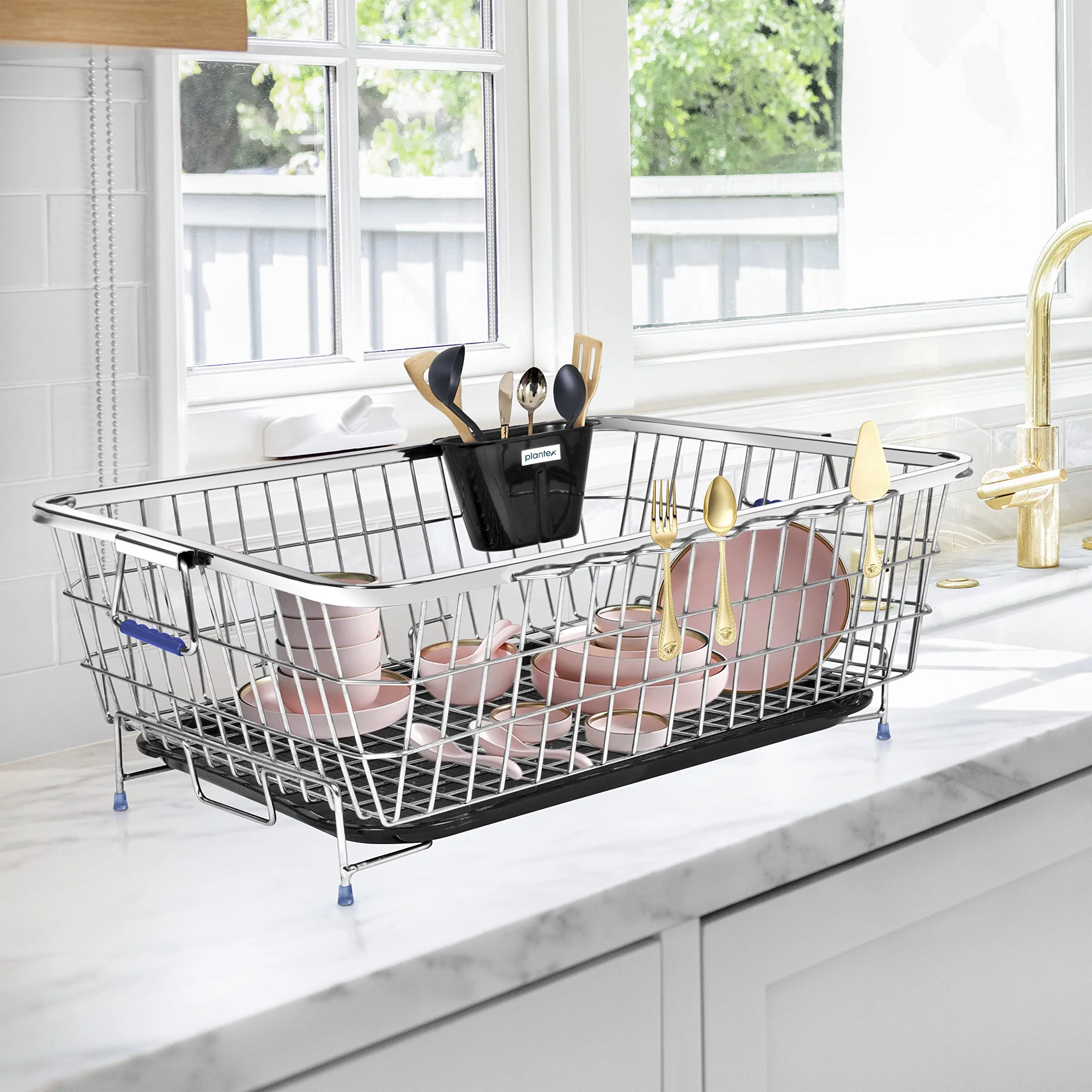 Plantex Stainless Steel Drying Rack -Vessel,Dish,Utensil Drainer Basket/Dish Drying Rack with Drainer/Plate Stand/Basket for Utensils (Size-56x43x23cm) - Image 6