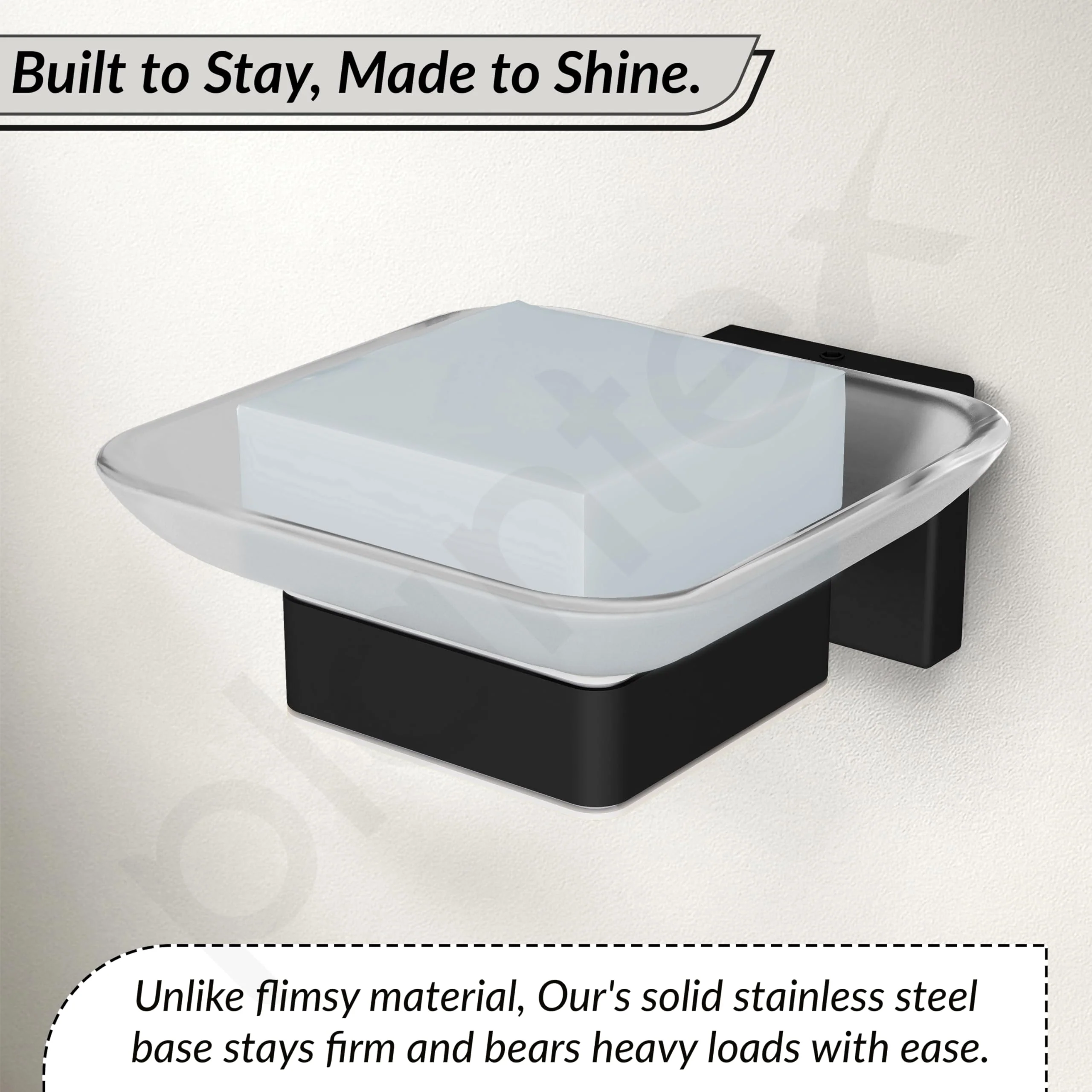 Plantex Stainless Steel Glass Soap Dish for Bathroom/Soap Holder/Soap Case/Soap Stand for Kitchen/Bathroom Accessories - Aqua (Black) - Image 7