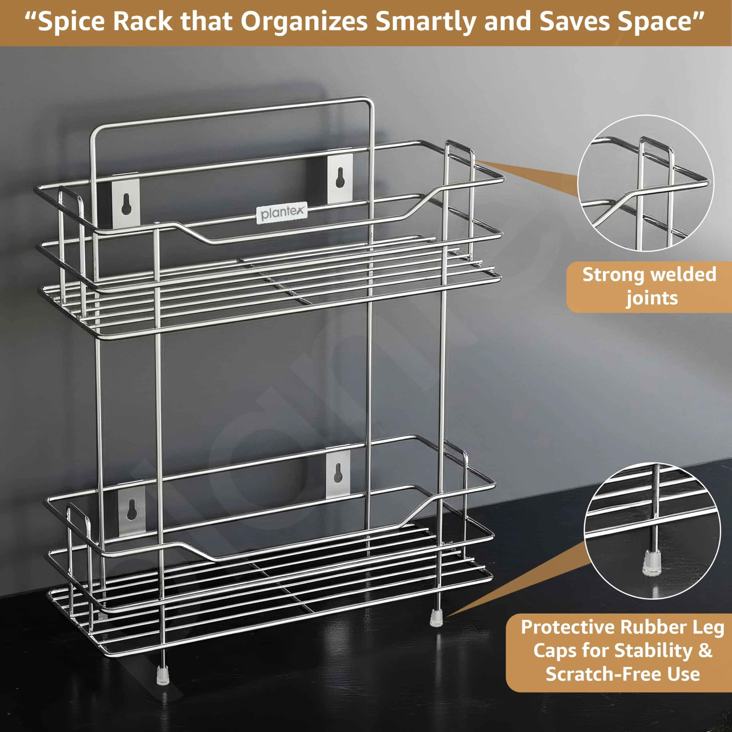 Plantex Stainless Steel Kitchen Rack Stand/2-Tier Spice Rack For Kitchen Storage/Multipurpose Masala Stand for Kitchen - Image 3