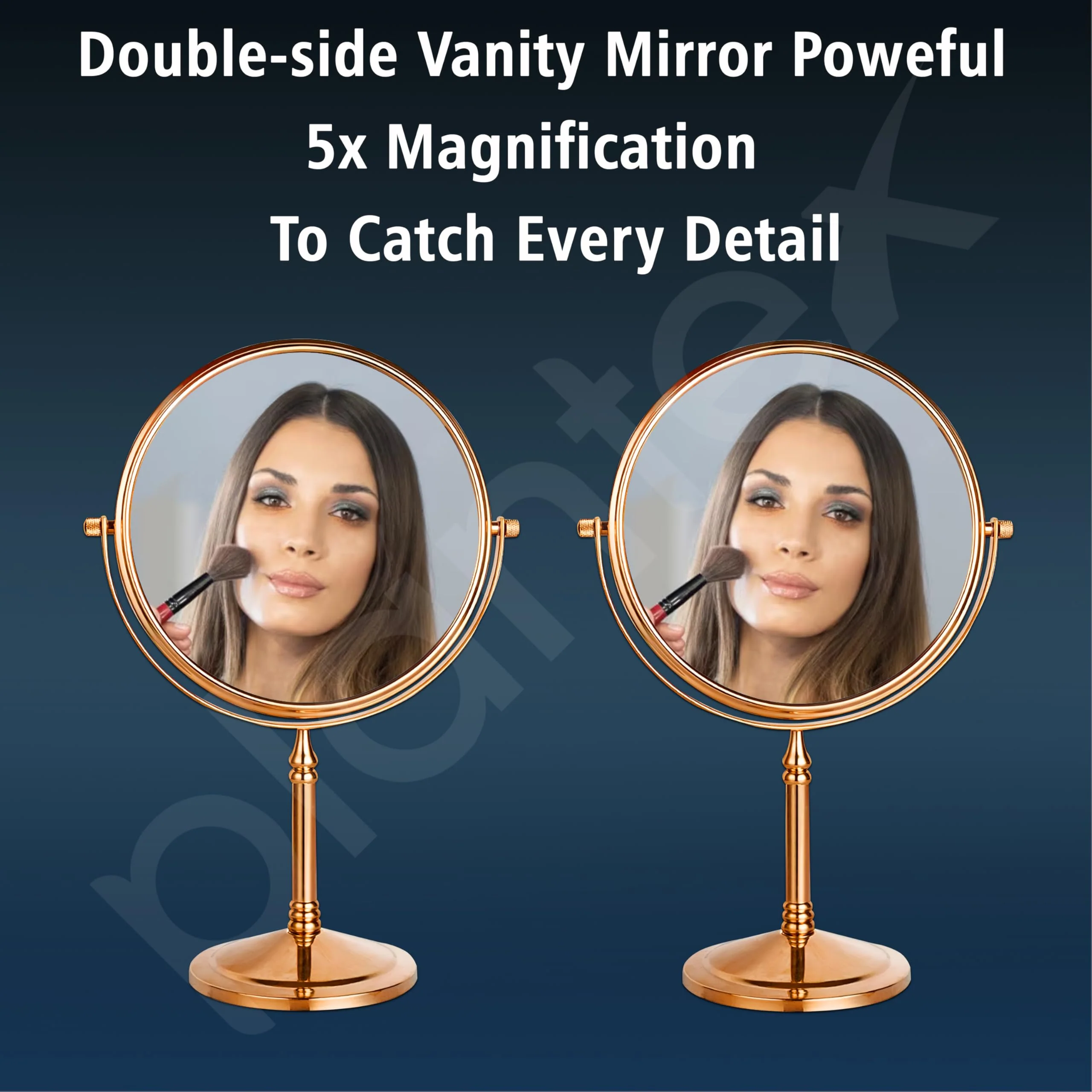 Plantex Stainless Steel Magnifying Tabletop Round Mirror/Shaving Mirror For Bathroom/Zoom Mirror For Bathroom/Makeup Mirror With Stand/Shaving Mirror Magnifying/Dual-Side 360 Swivel Mirror- Rose Gold - Image 2