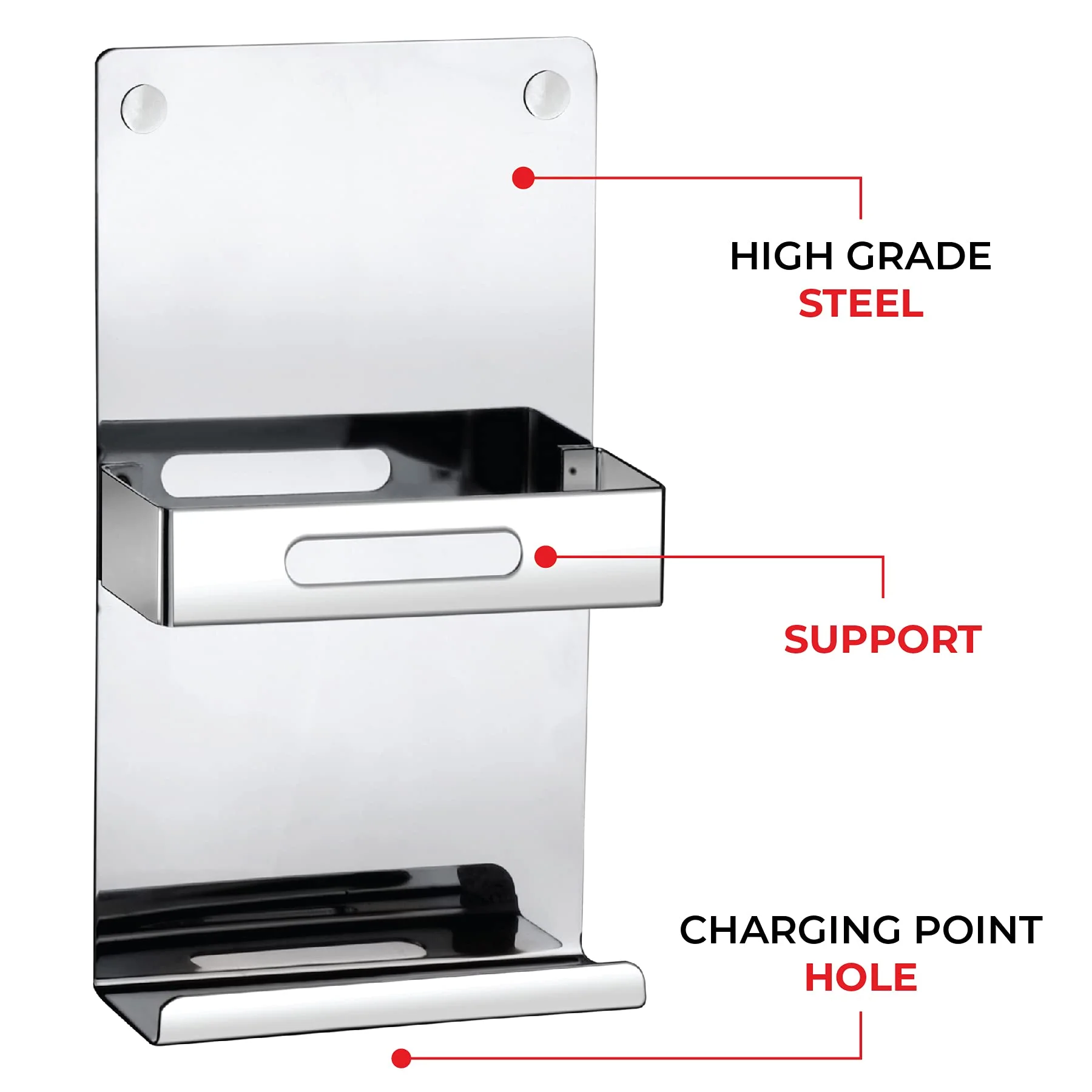 Plantex Stainless Steel Multipurpose Mobile Phone Stand/Holder/Remote Holder for Home & Office - Chrome - Image 4