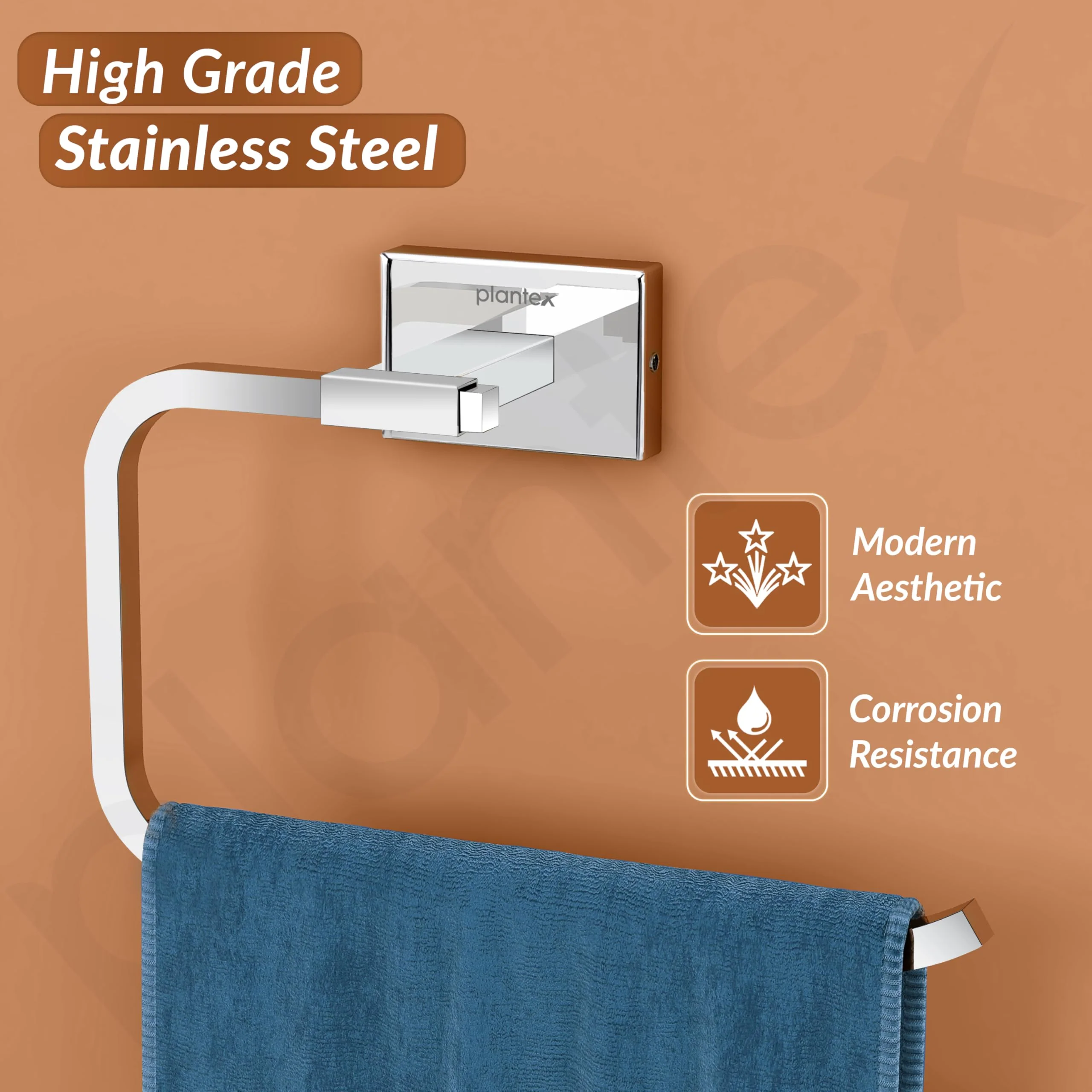 Plantex Stainless Steel Napkin Holder for Wash Basin/Towel Hanger for Bathroom/Hand Towel Holder/Bathroom Accessories - Nexa (Chrome) - Image 4