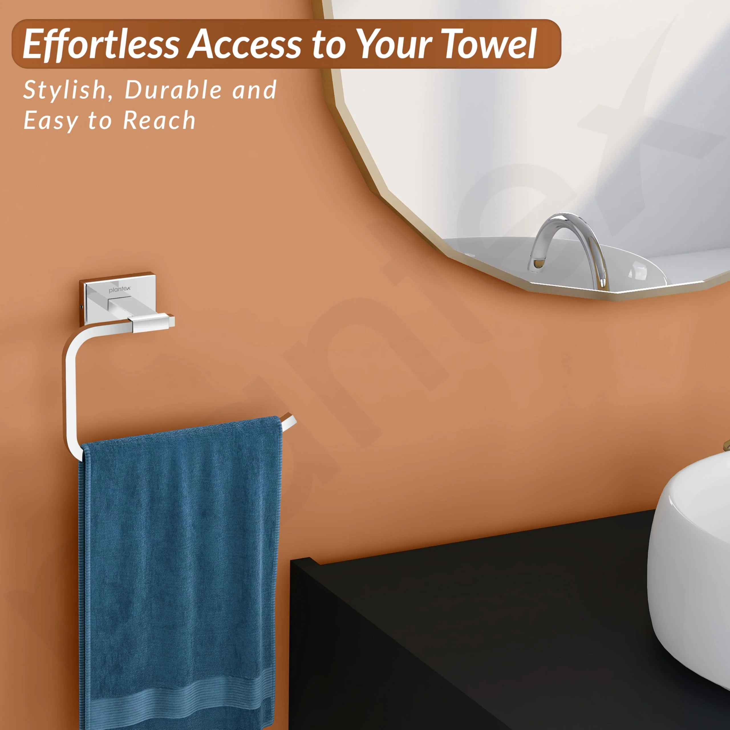 Plantex Stainless Steel Napkin Holder for Wash Basin/Towel Hanger for Bathroom/Hand Towel Holder/Bathroom Accessories - Nexa (Chrome) - Image 7