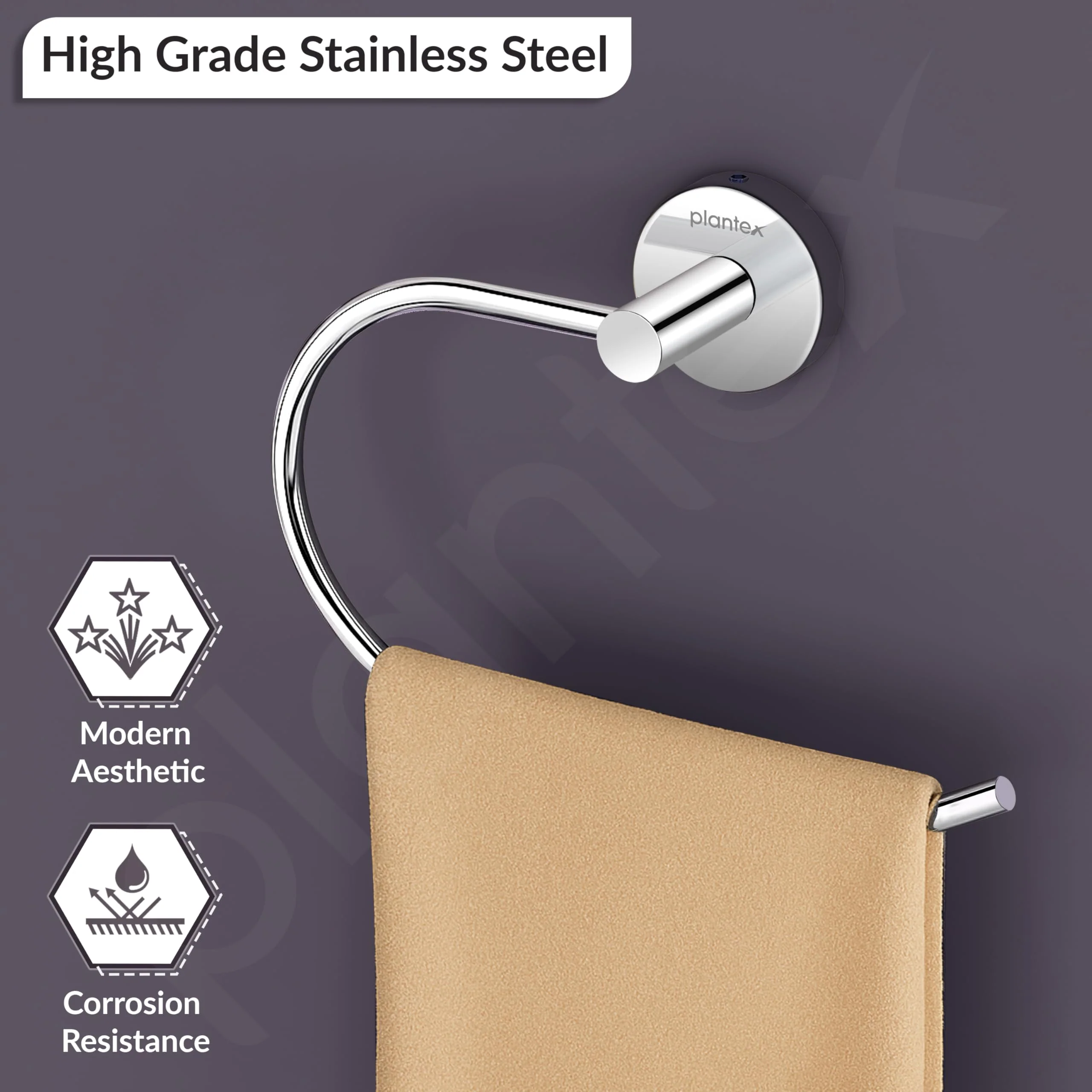 Plantex Stainless Steel Napkin Holder for Wash Basin/Towel Hanger for Bathroom/Napkin Hanger/Bathroom Accessories - Pack of 1 (Chrome) - Image 3