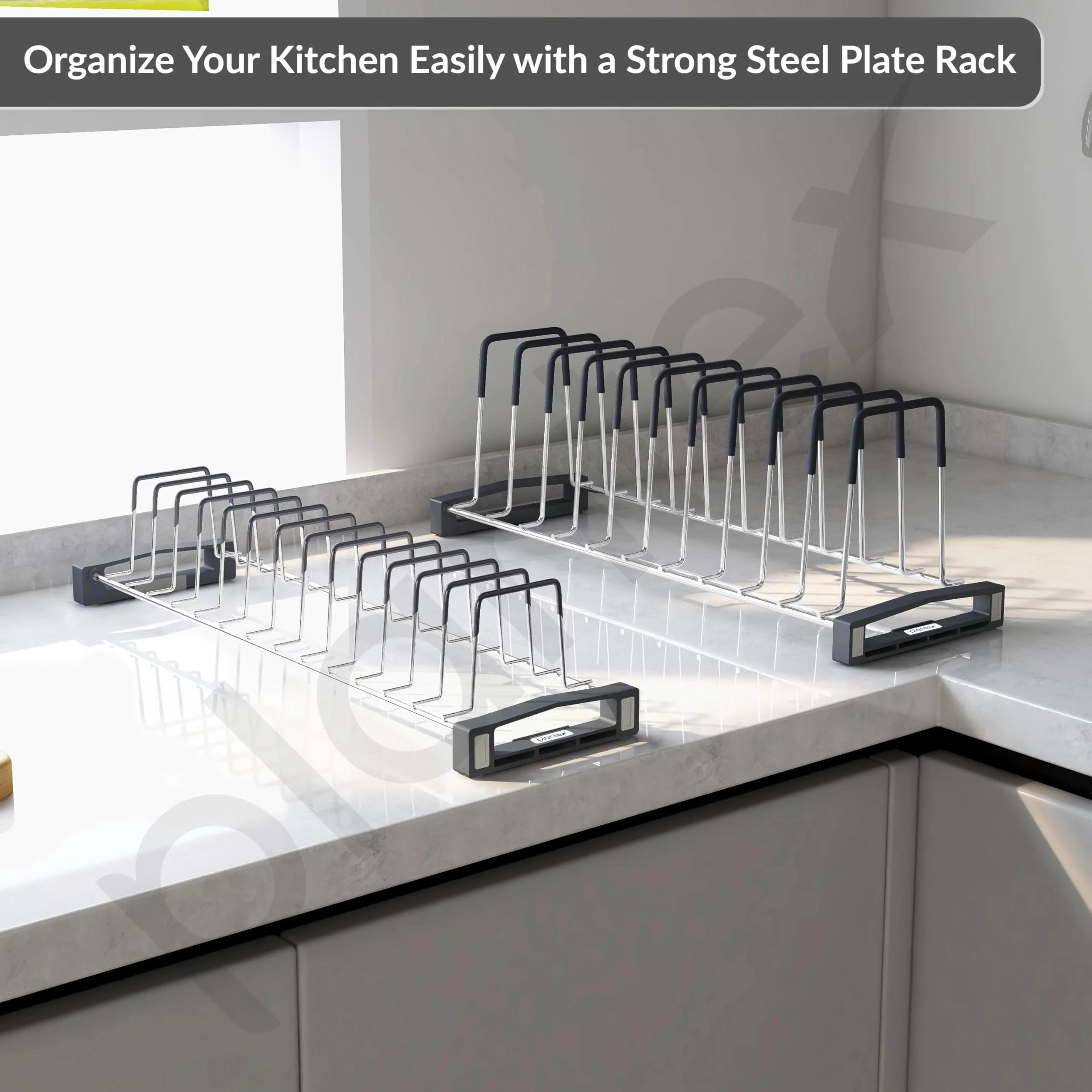 Plantex Stainless Steel Plate Rack/Thali Stand/Tandem Box Plate Stand/Dish Racks/Plate Holder for Modular Kitchen- Set of 2 (Chrome) - Image 4