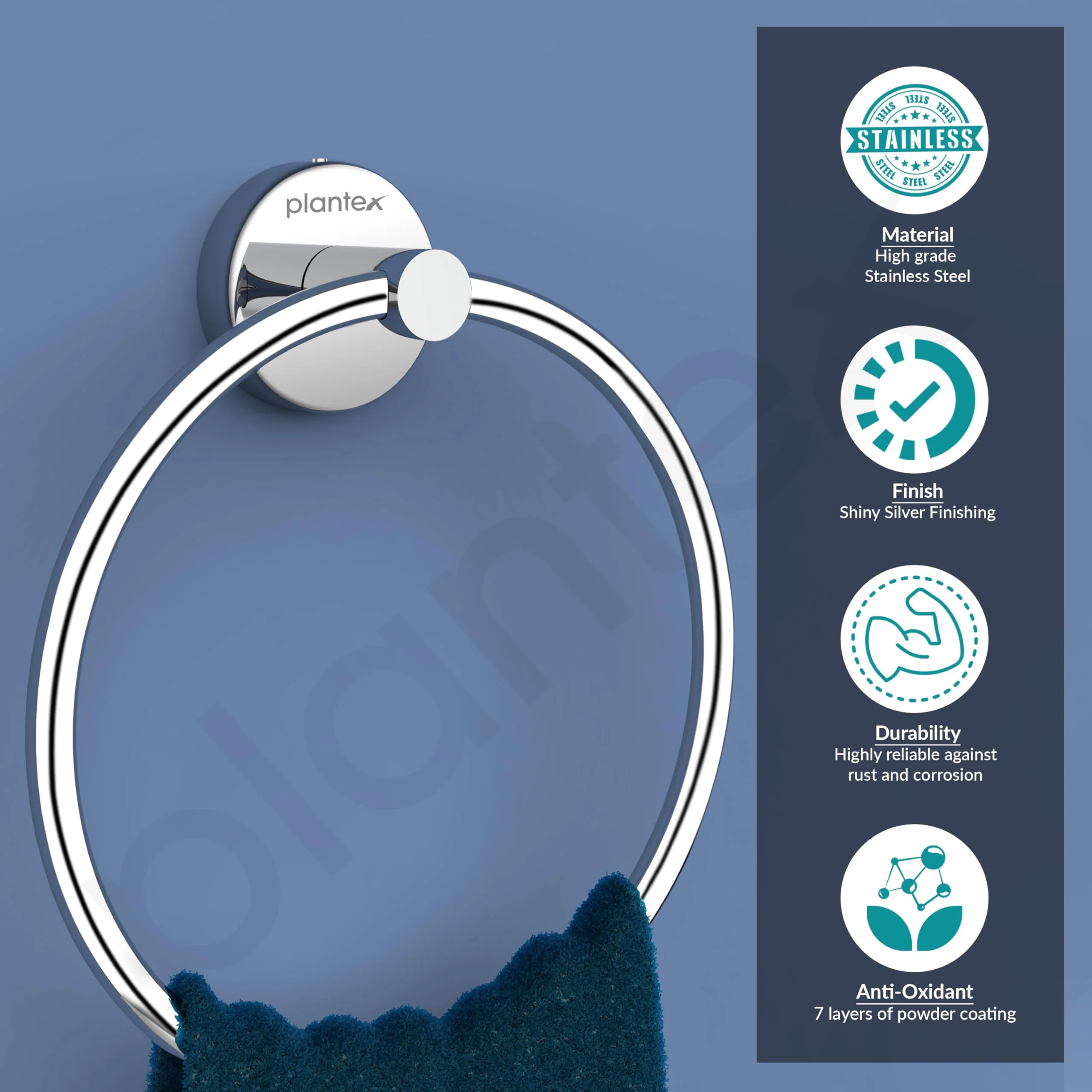 Plantex Stainless Steel Round Napkin Hanger for Bathroom/Towel Holder for Wash Basin/Napkin Holder/Bathroom Accessories - (Chrome) Pack of 1 - Image 4