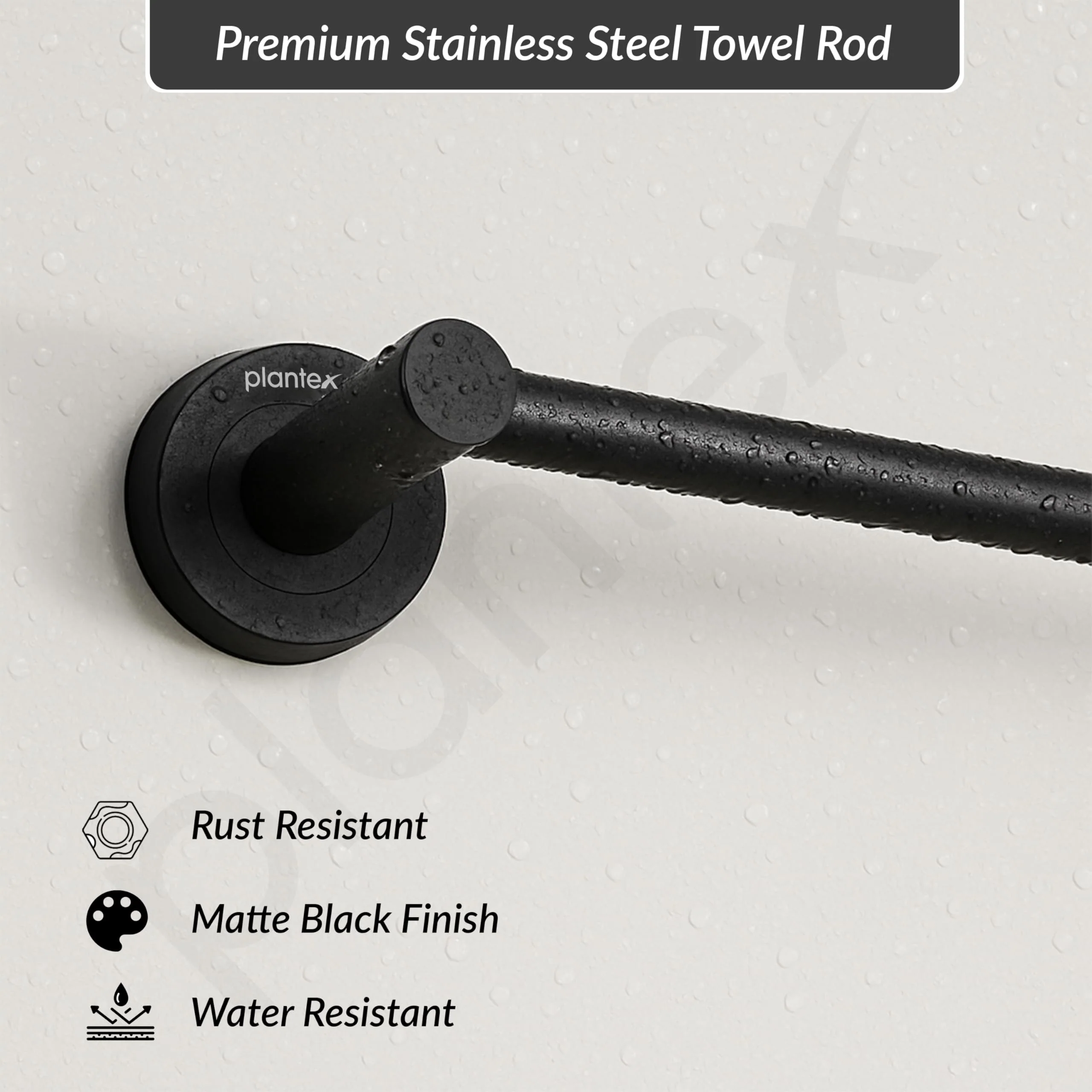 Plantex Stainless Steel Single Towel Rod for Bathroom/Towel Holder/Bathroom Hangers for Clothes/Bathroom Accessories (24 - Inch, Black) - Image 2