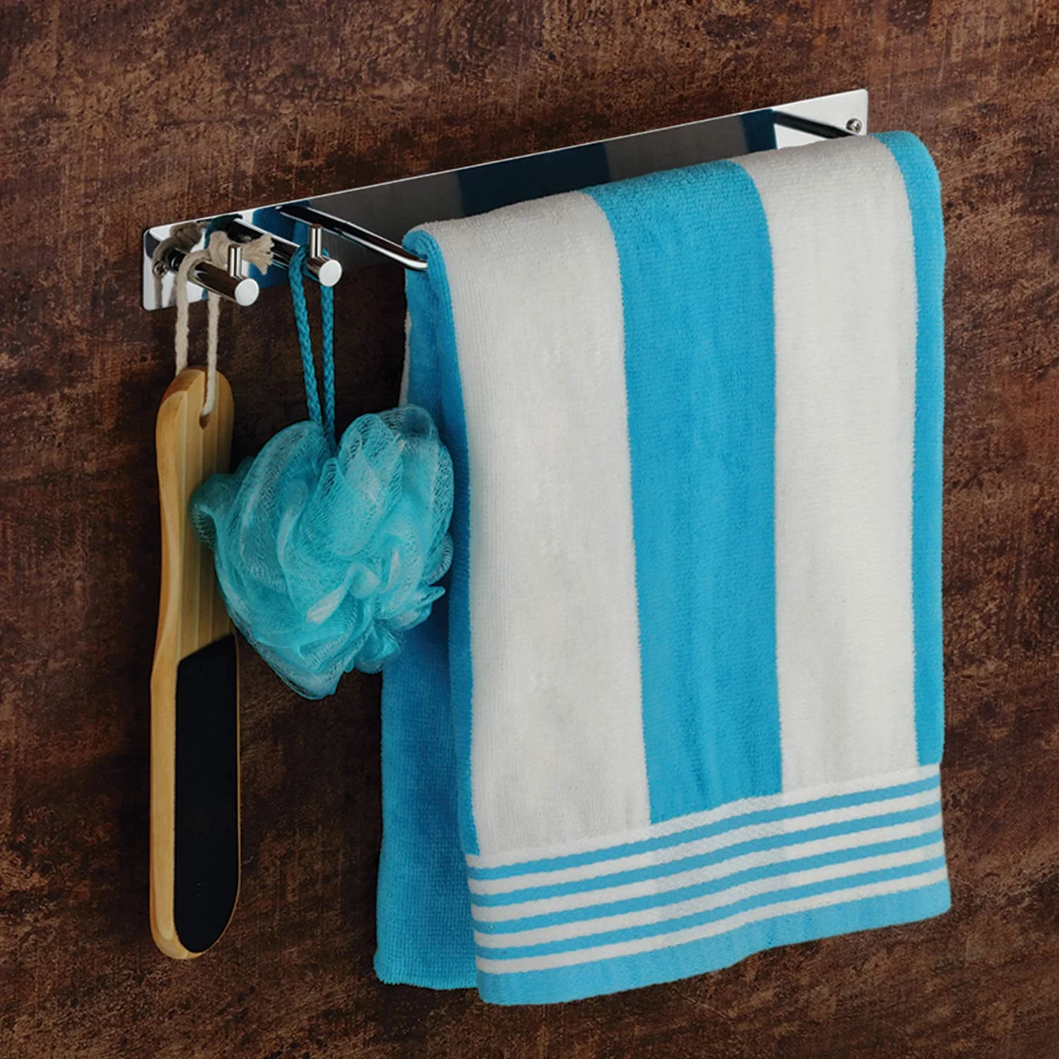Plantex Stainless Steel Single Towel Rod with Hooks for Bathroom/Towel Stand for Kitchen/Towel Hanger/Hook Rail/Bathroom Accessories (Chrome) - Image 3