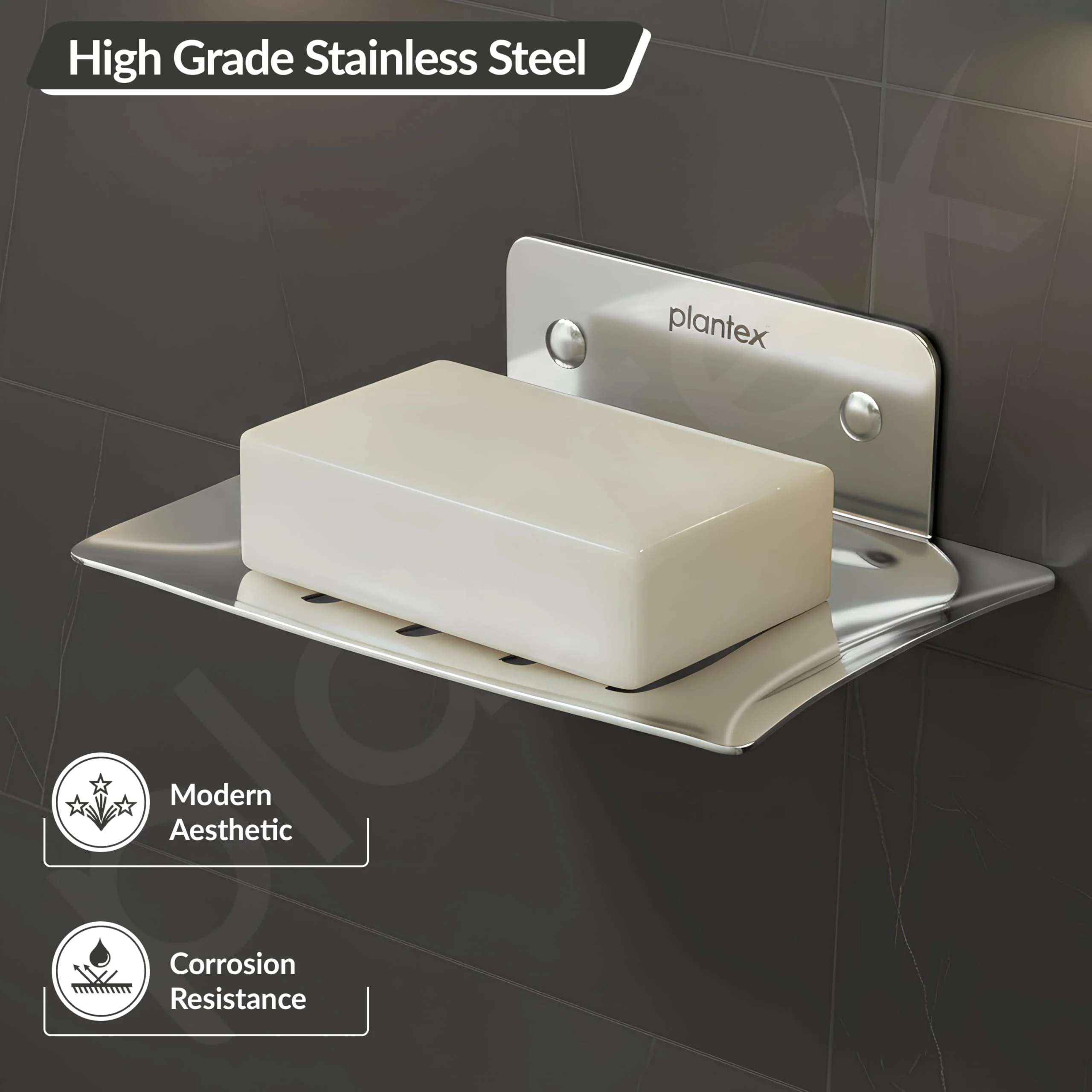 Plantex Stainless Steel Soap Holder/Wall Mounted Soap Holder/Soap Dish/Kitchen Soap Dish/Bathrooom Accessories - Image 3
