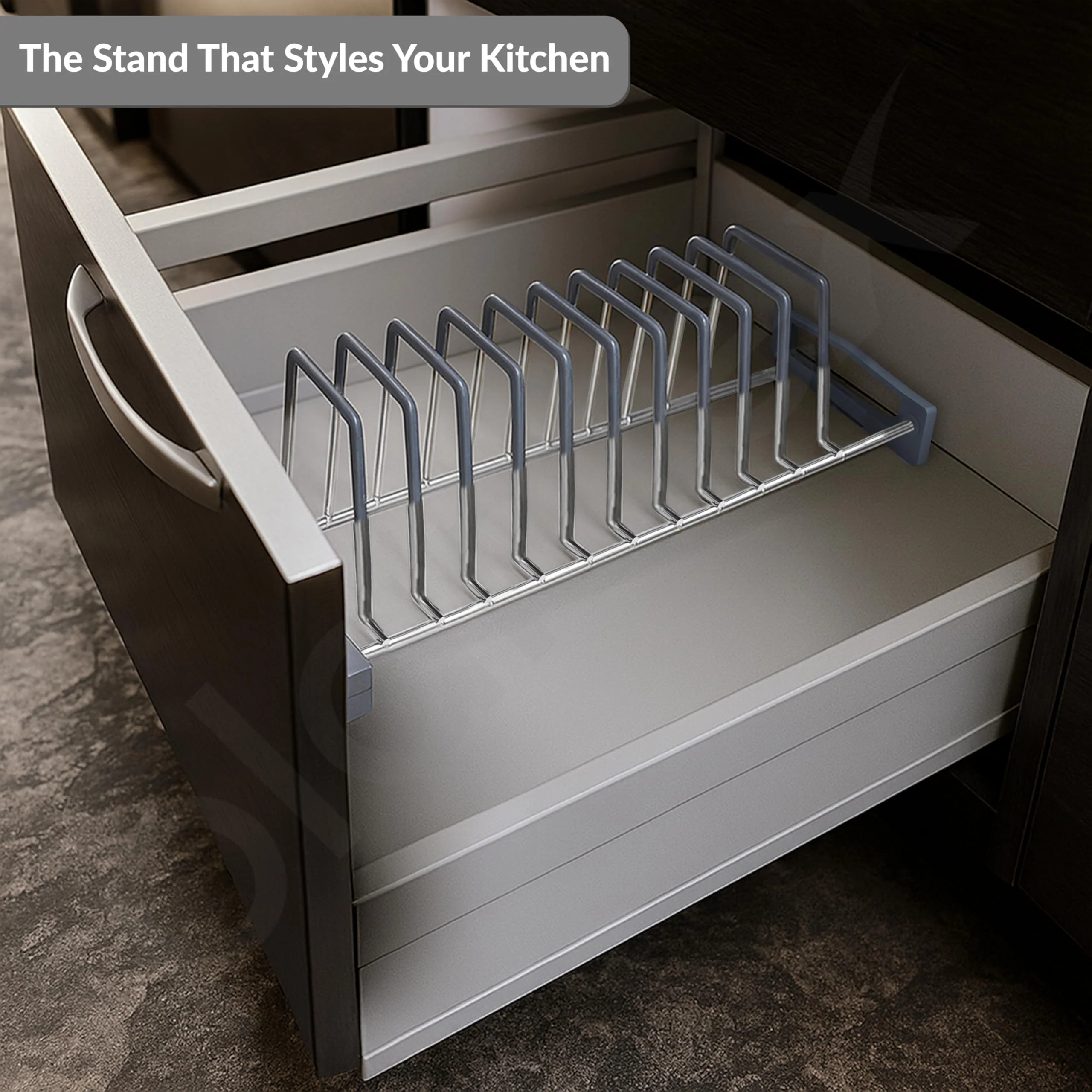 Plantex Stainless Steel Thali Stand/Dish Rack Kitchen Cabinet/Plate Stand for Modular Kitchen/Tandem Box Accessories - 10 Sections (Chrome/Pack of 1) - Image 6