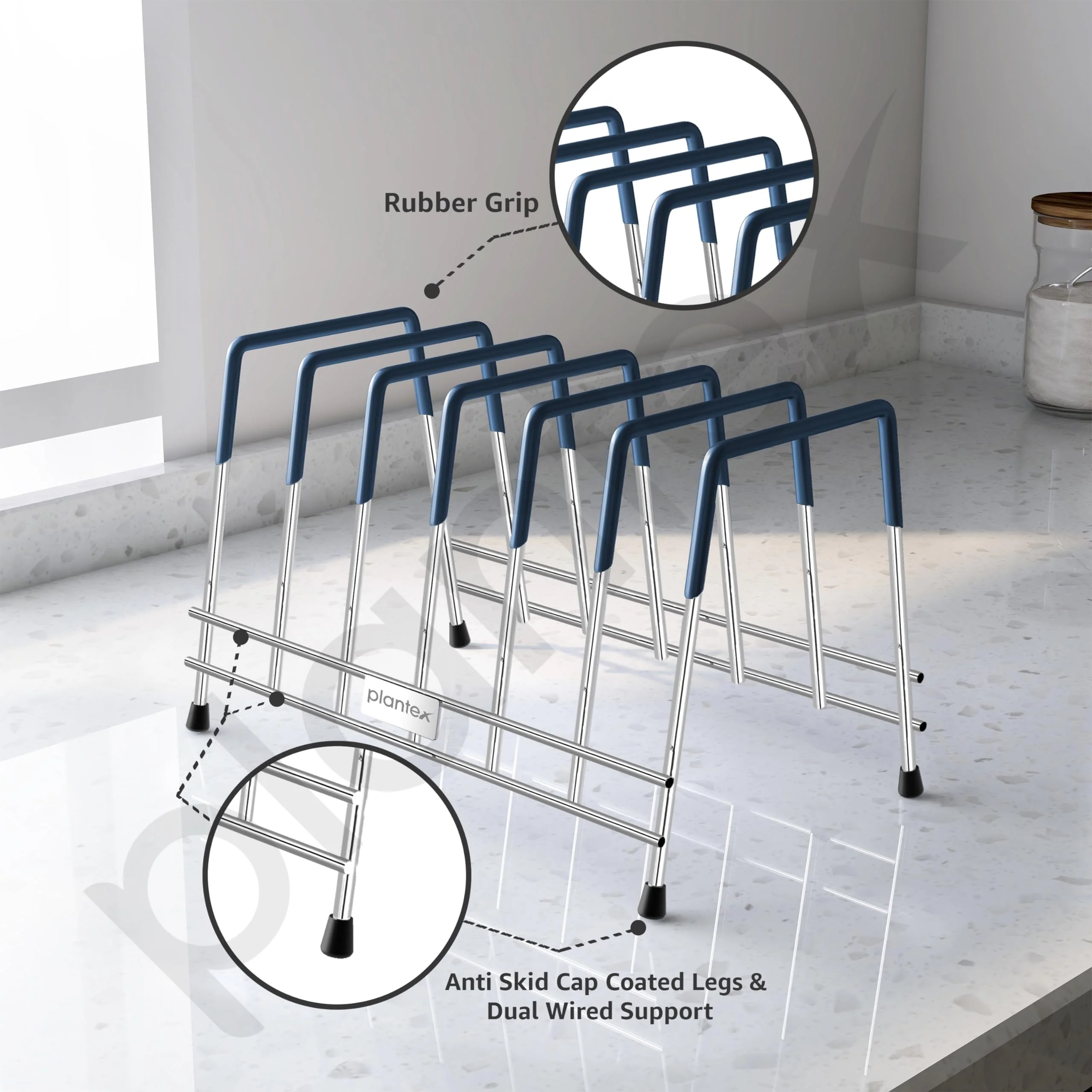 Plantex Stainless Steel Thali Stand/Dish Rack/Plate Stand/Plate Rack for Modular Kitchen/Tandem Box Accessories (Chrome) - Image 3