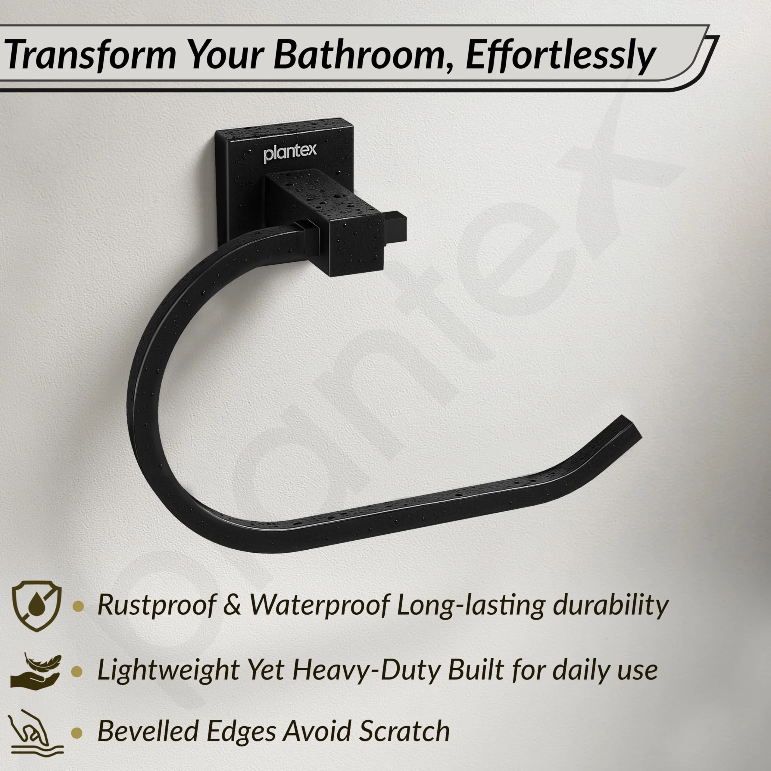 Plantex Stainless Steel Towel Holder for Bathroom/Towel Ring Holder/Napkin Holder for Washbasin/Napkin Ring/Bathroom Accessories – Pack of 1, Aqua (Black) - Image 6