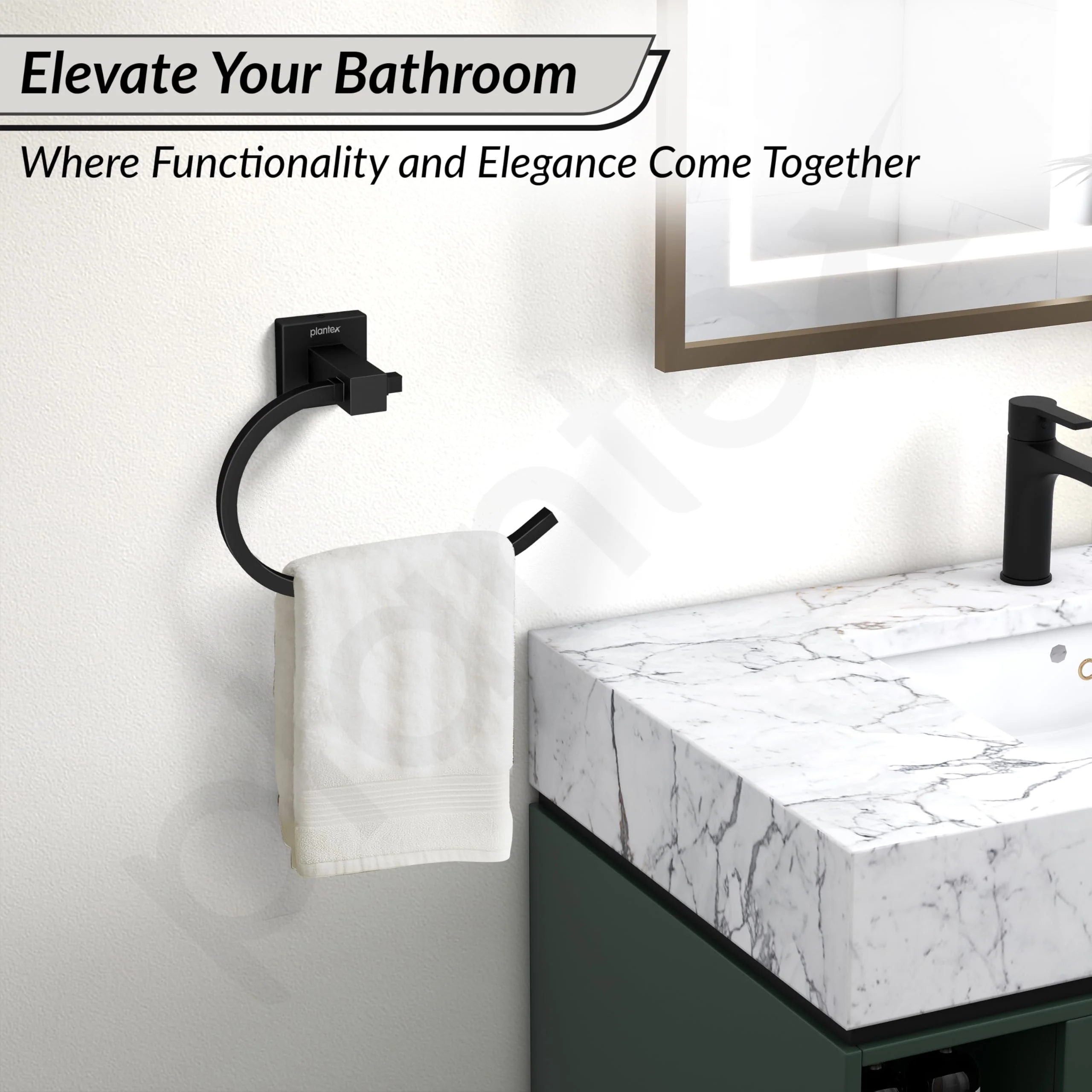 Plantex Stainless Steel Towel Holder for Bathroom/Towel Ring Holder/Napkin Holder for Washbasin/Napkin Ring/Bathroom Accessories – Pack of 1, Aqua (Black) - Image 7