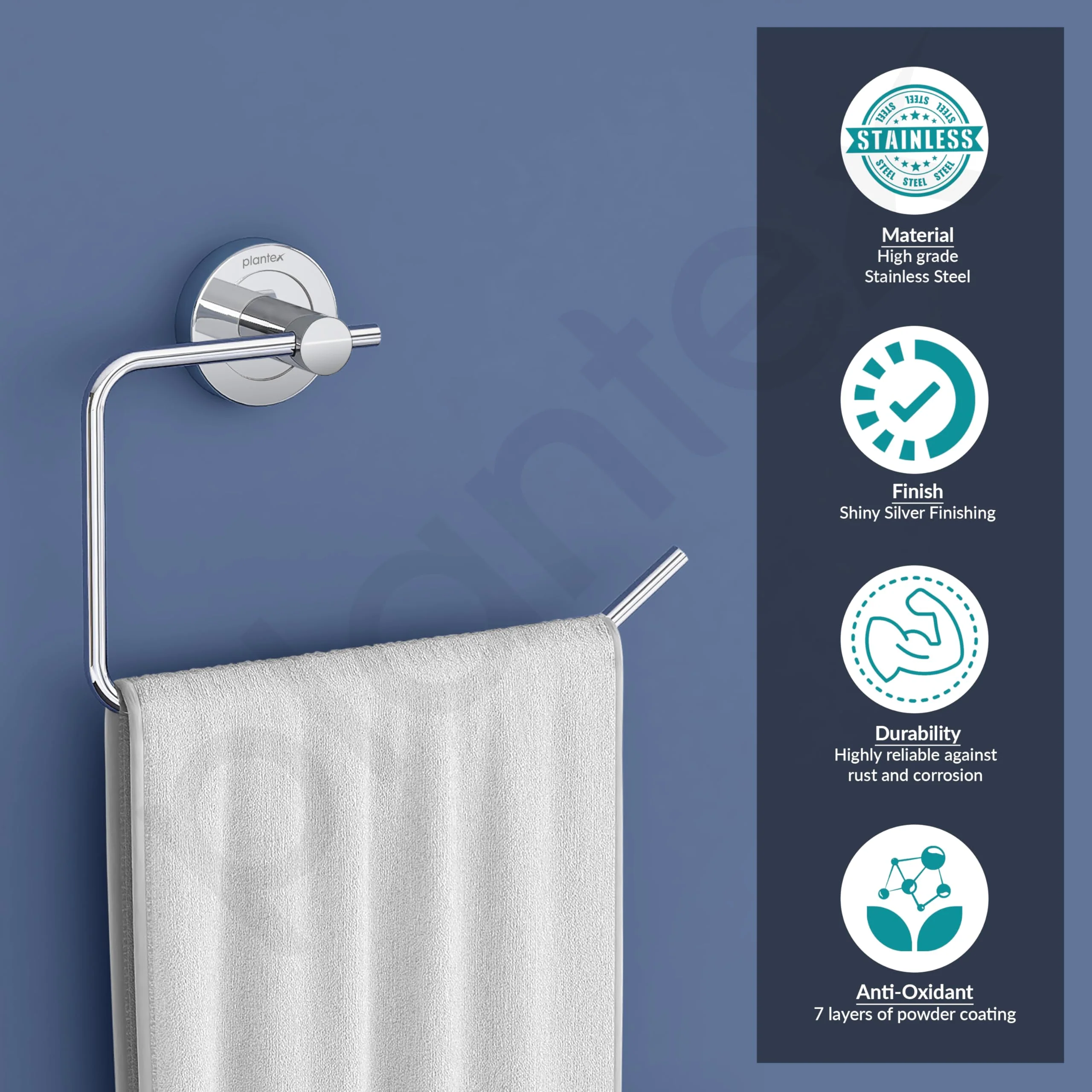 Plantex Stainless Steel Towel Ring for Bathroom/Wash Basin/Napkin-Towel Hanger/Bathroom Accessories (Chrome-Half Square) - Pack of 1 - Image 4