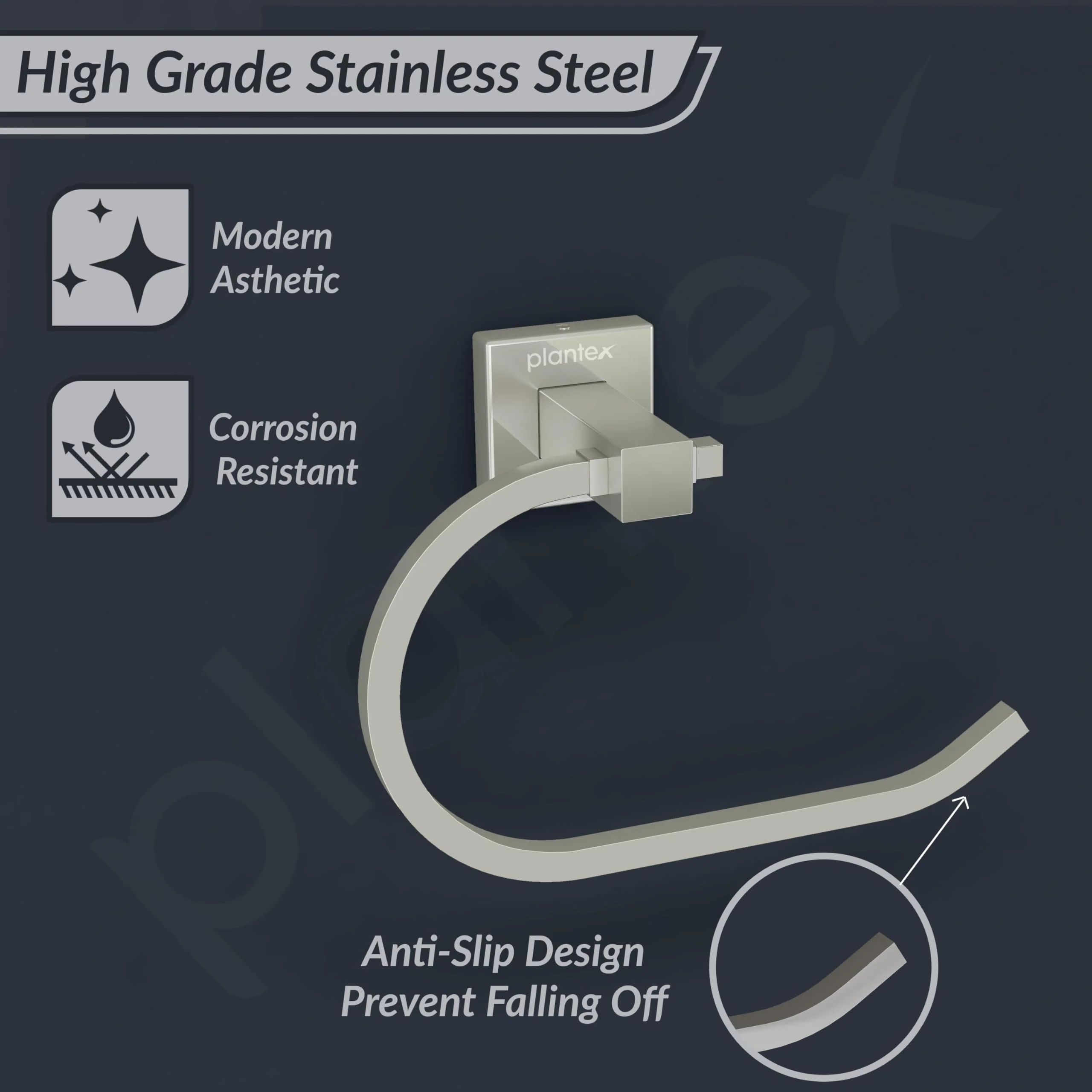 Plantex Stainless Steel Towel Ring for Washbasin/Napkin Hanger for Bathroom/Brushed Steel Finish/Napkin Holder/Bathroom Accessories - (Aqua) - Image 3