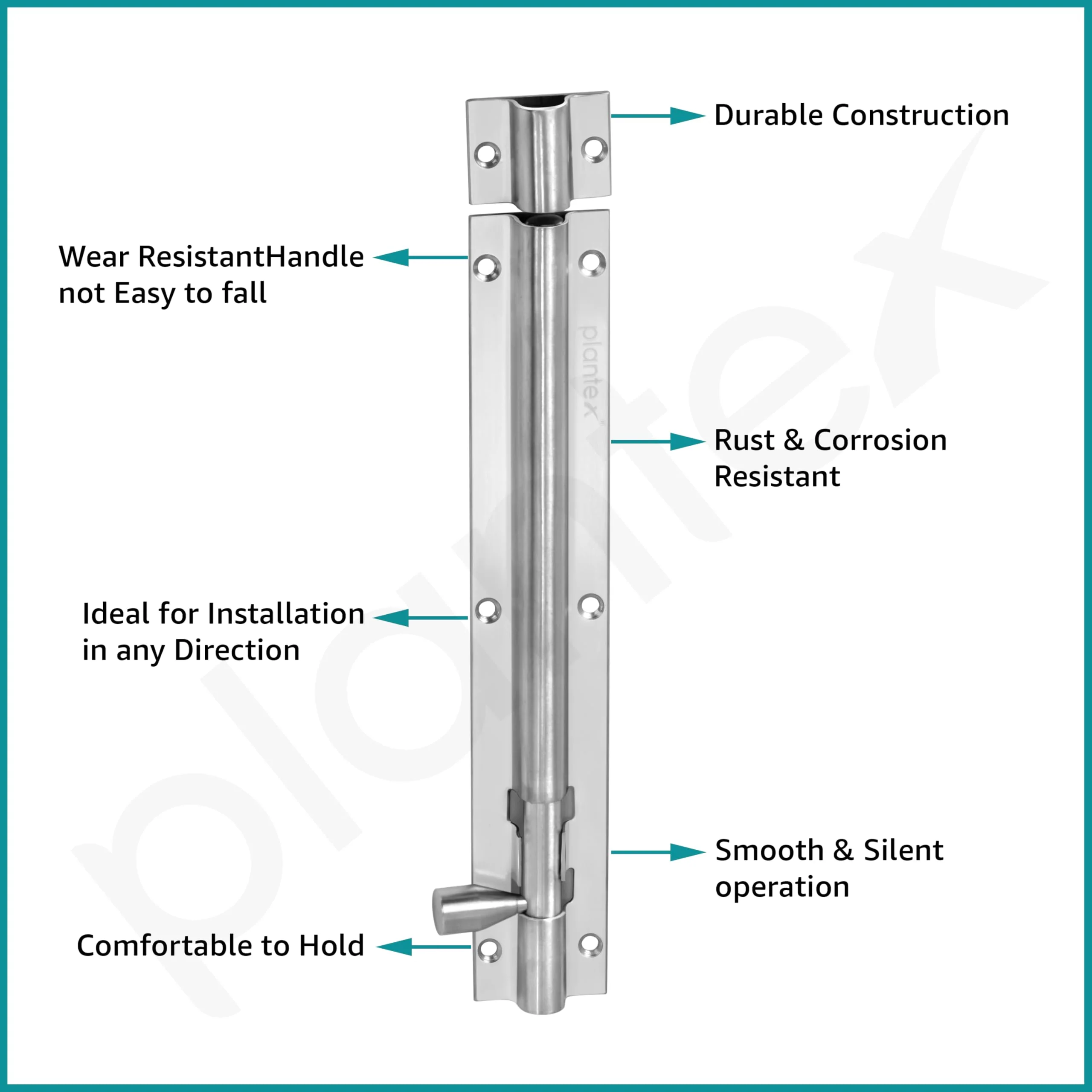 Plantex Stainless Steel Tower Bolt/Tower Bolt for Home,Offices Doors and Windows/Tower Bolt for Main Door/Door Latch/Kundi/Chitakini/Door Latch for Windows - Pack of 4 (Matt Finish, 8 inch) - Image 4
