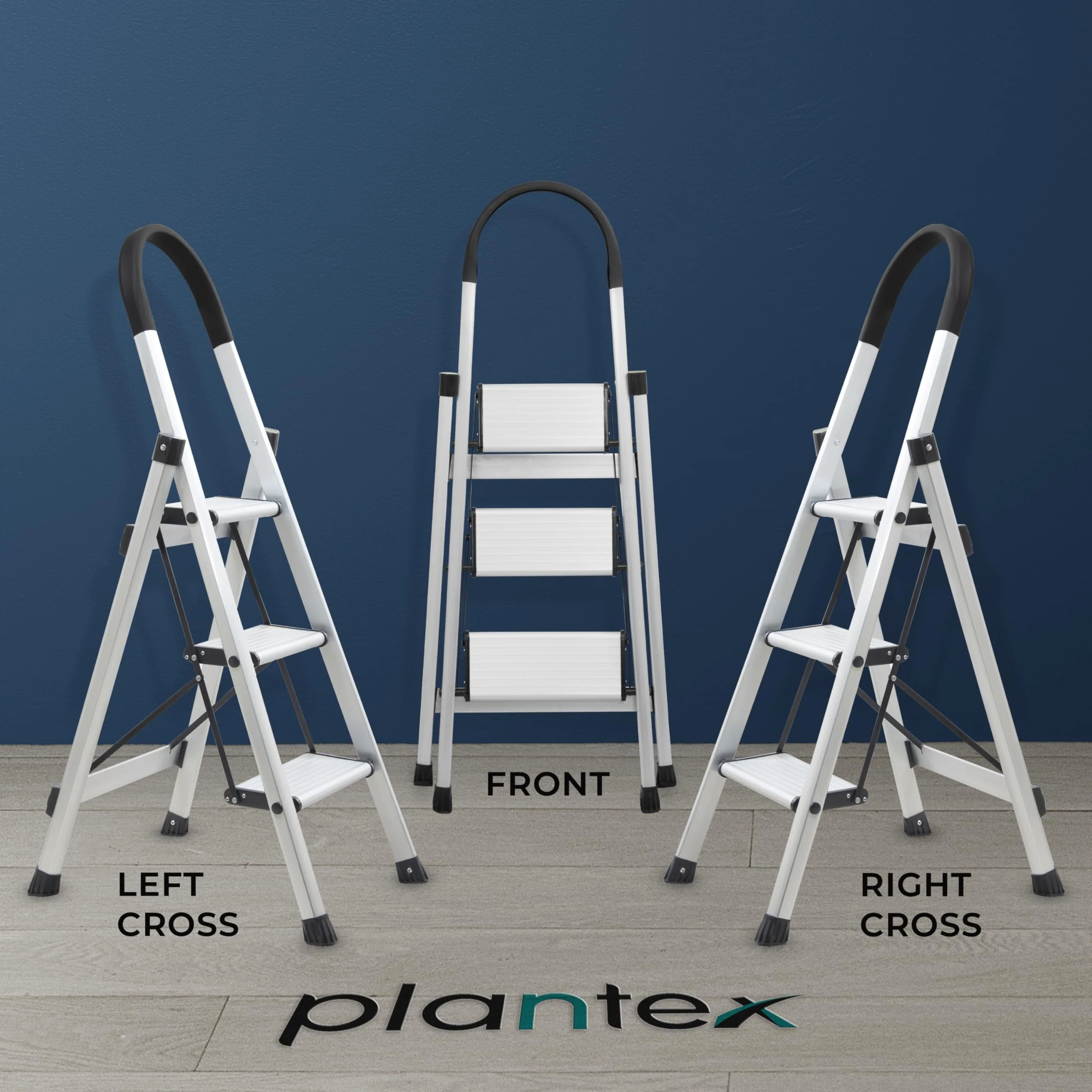 Plantex Surestep 3 Step Aluminum Ladder for Home Use/Wide Anti-Slip Steps/Foldable Ladder with Anti Skid PVC Shoes, 3 Steps Kitchen Stool (Anodize-Silver) - Image 3