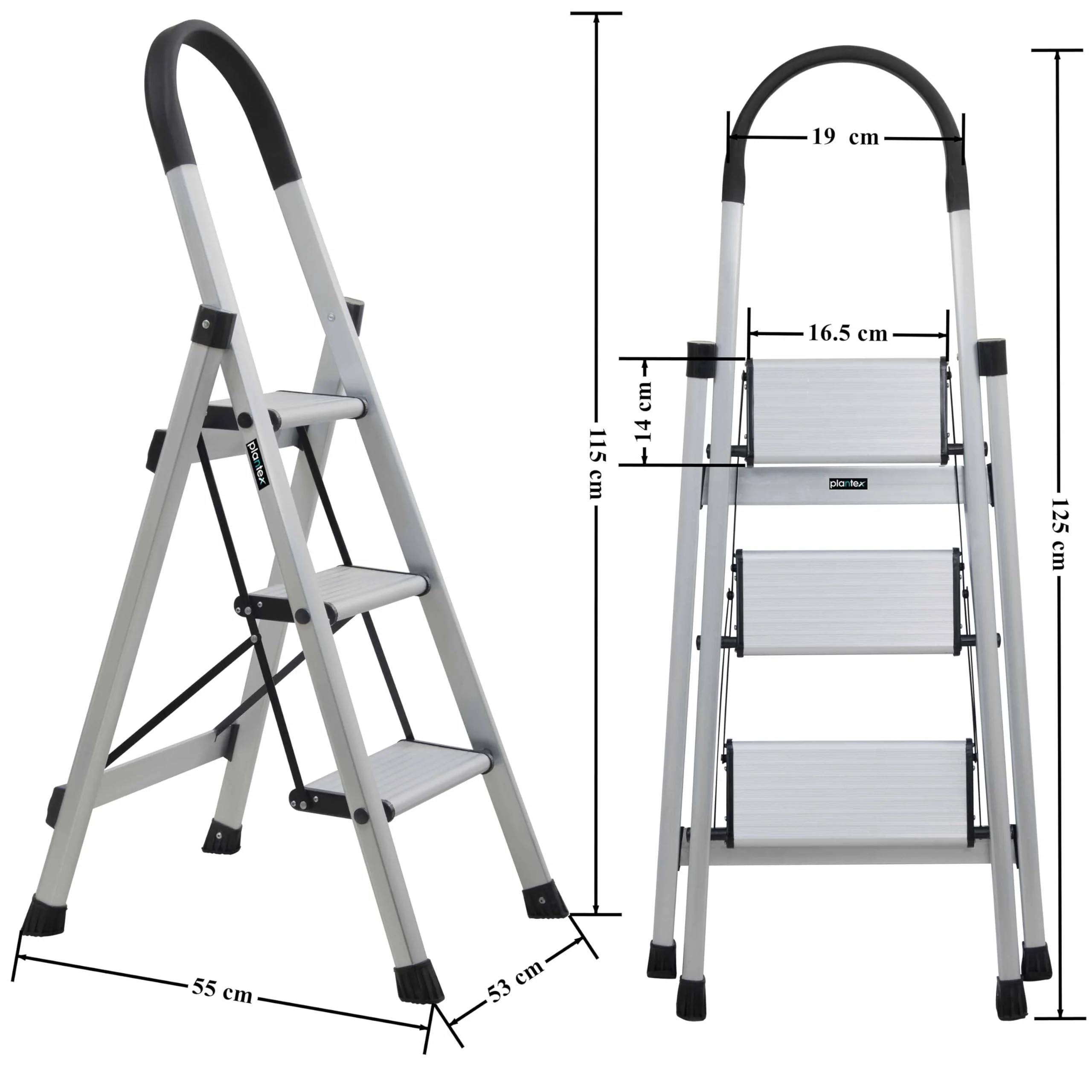 Plantex Surestep 3 Step Aluminum Ladder for Home Use/Wide Anti-Slip Steps/Foldable Ladder with Anti Skid PVC Shoes, 3 Steps Kitchen Stool (Anodize-Silver) - Image 5