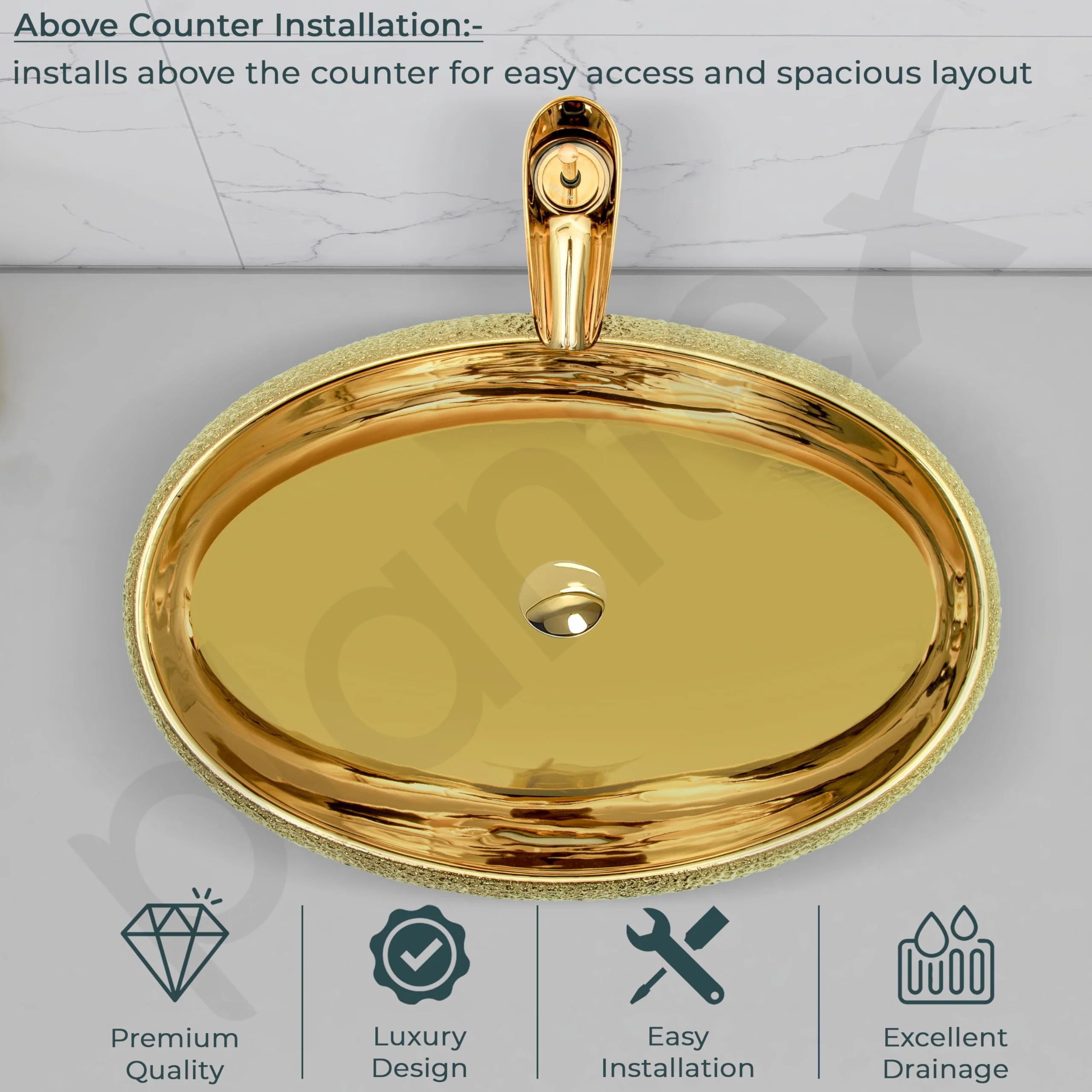 Plantex Table Top Wash Basin For Bathroom/Designer Ceramic Basin/Countertop Vessel Sink Basin - Indo-European Collection (EQTT-028, 23.6 x 16 x 6 Inch) - Image 4