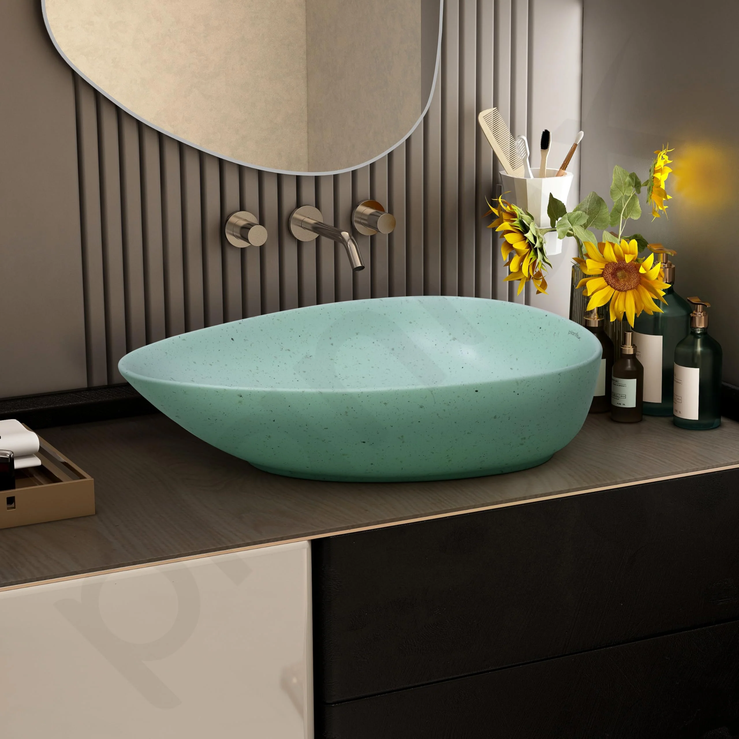 Plantex Table Top Wash Basin for Bathroom/Designer Ceramic Basin/Oval Countertop Vessel Sink Basin for Home/Office (Pistachio Green - 22 x 15 x 5 Inch) - Image 6