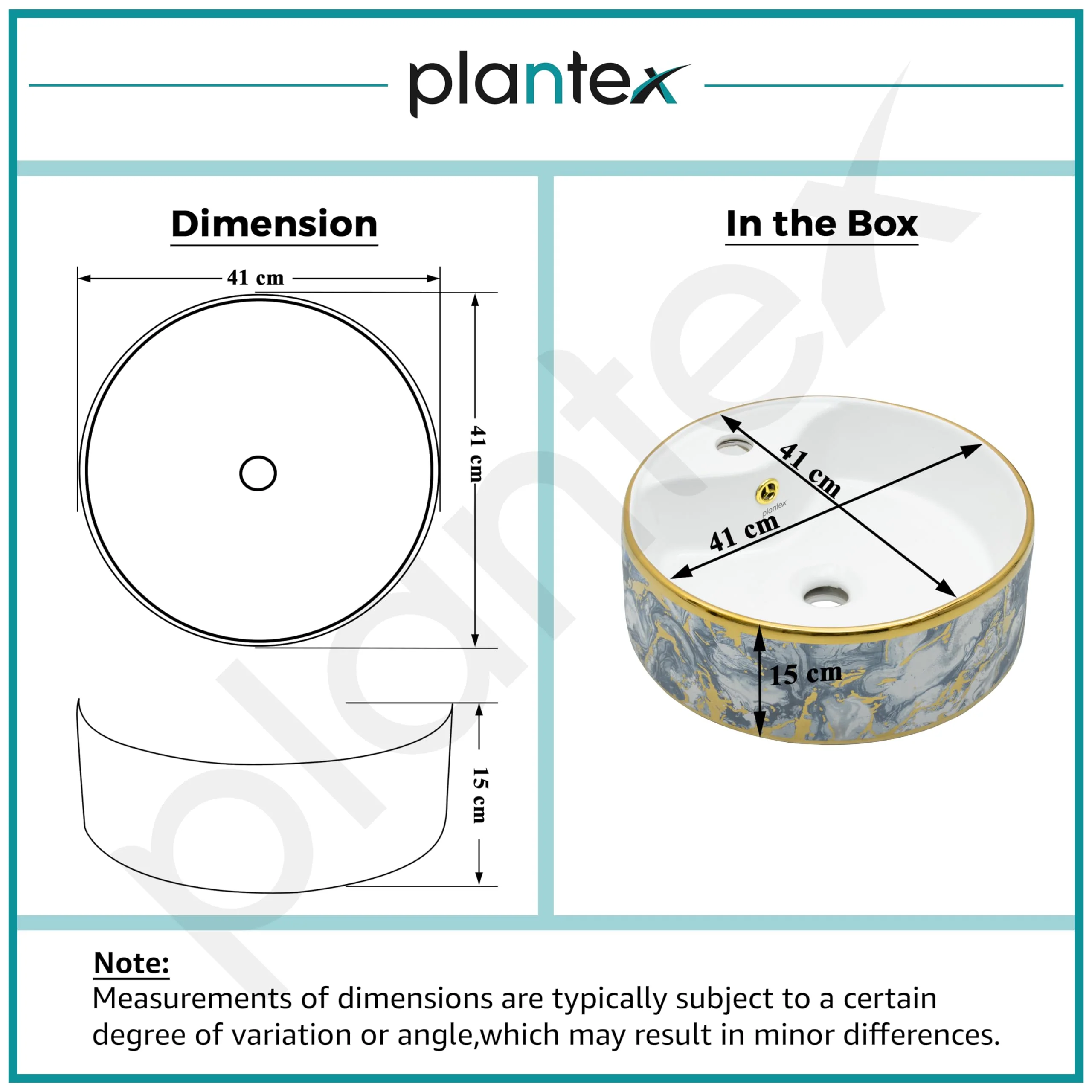 Plantex Table Top Wash Basin For Bathroom/Small Basin for Handwash/Countertop Washbasin - Indo-European Collection (16 x 16 x 6 Inch) - Image 2