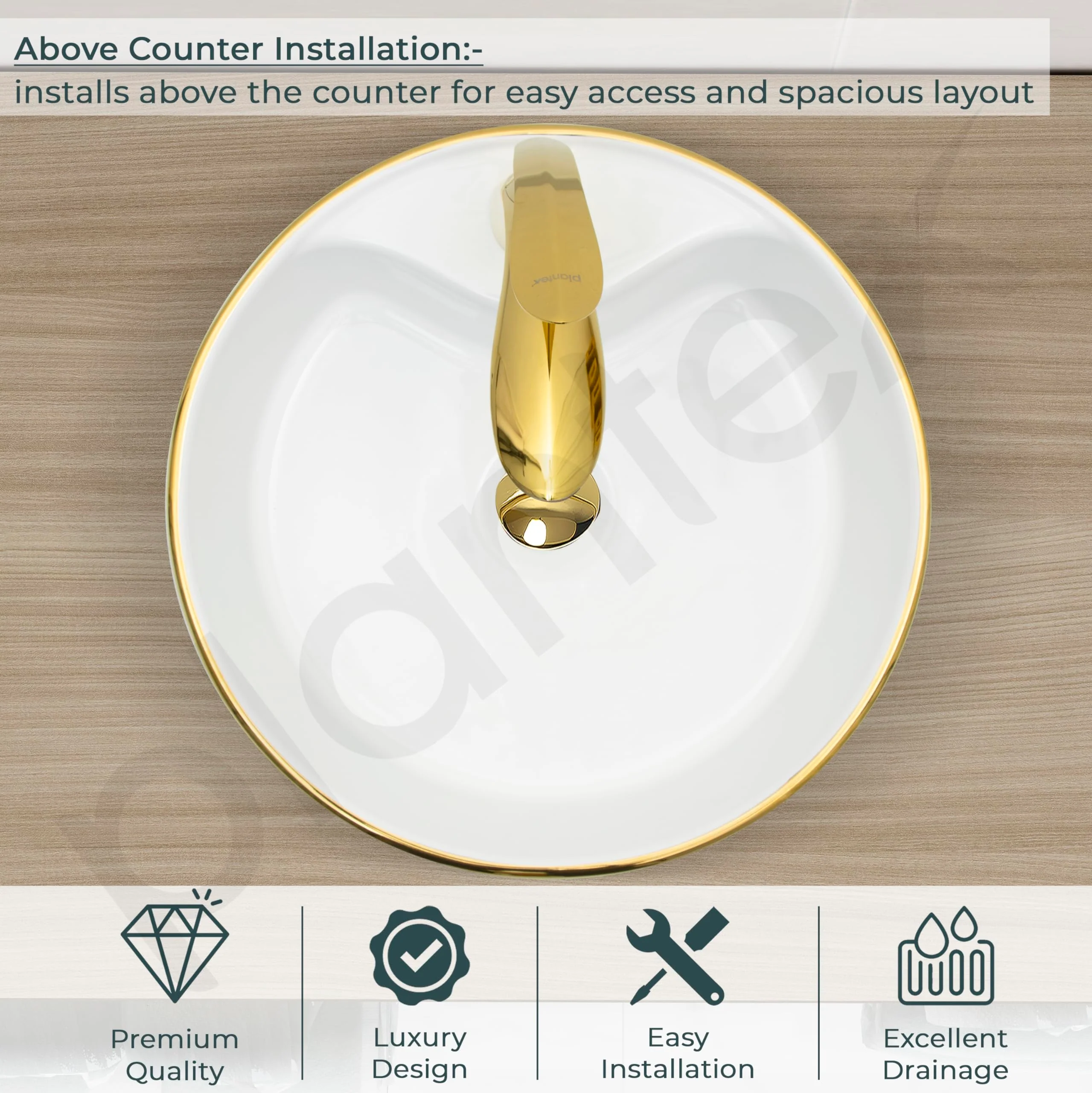 Plantex Table Top Wash Basin For Bathroom/Small Basin for Handwash/Countertop Washbasin - Indo-European Collection (16 x 16 x 6 Inch) - Image 4