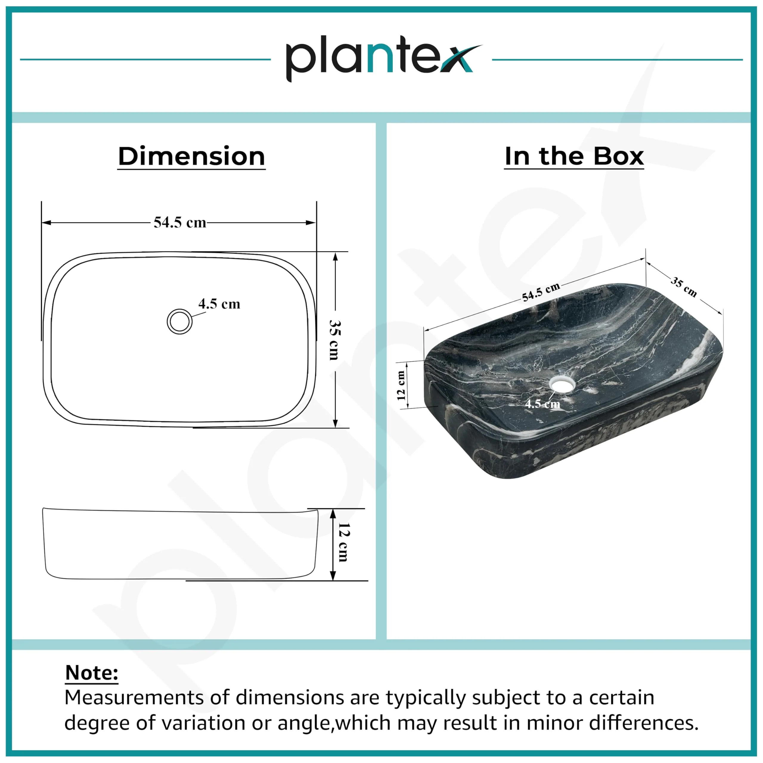Plantex Tabletop Basin for Bathroom/Ceramic Marble Wash Basin/Rectangle Countertop Hand Washbasin for Home/Office (21.5x14x5 Inch - Marble Finish) - Image 3