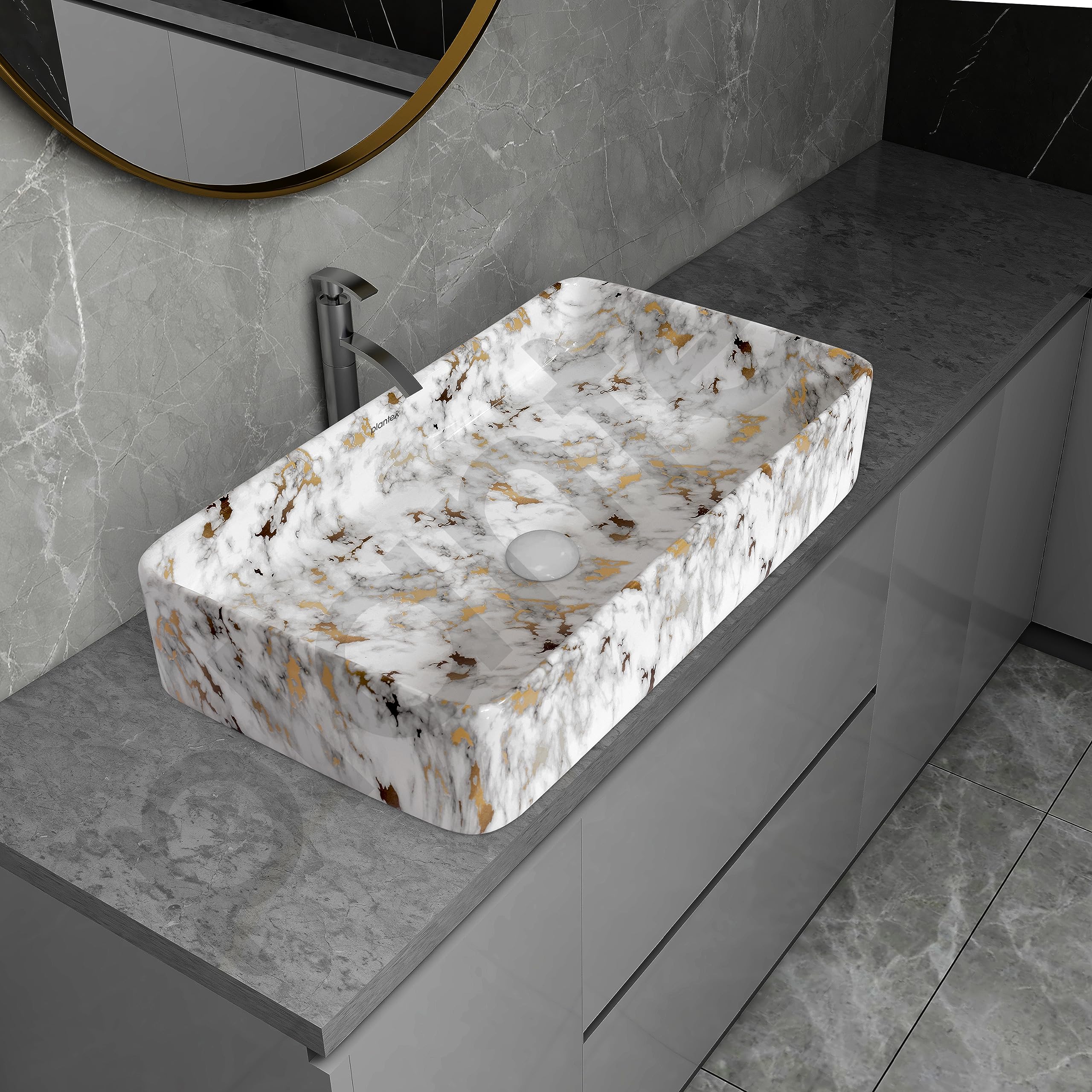 Plantex Tabletop Wash Basin/Bathroom Sink/Wash Basin Over Counter/Designer Ceramic Wash Basin for Bathroom (Marble Finish, 24 x 13 x 5 Inch) - Image 5