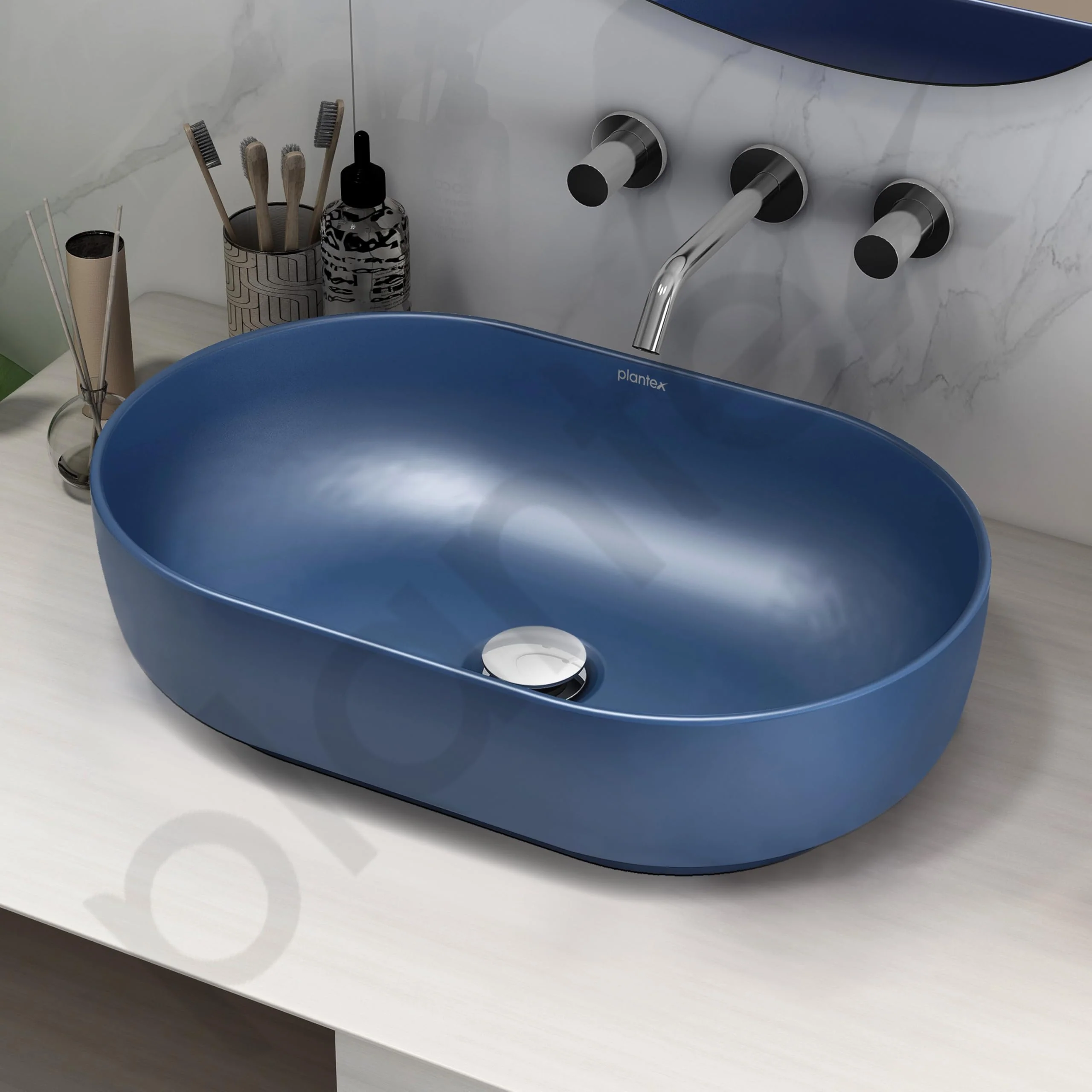 Plantex Tabletop Wash Basin for Bathroom/Designer Ceramic Basin/Countertop Wash Basin/Home/Office (Blue - 22 x 14 x 6 Inch) - Image 6