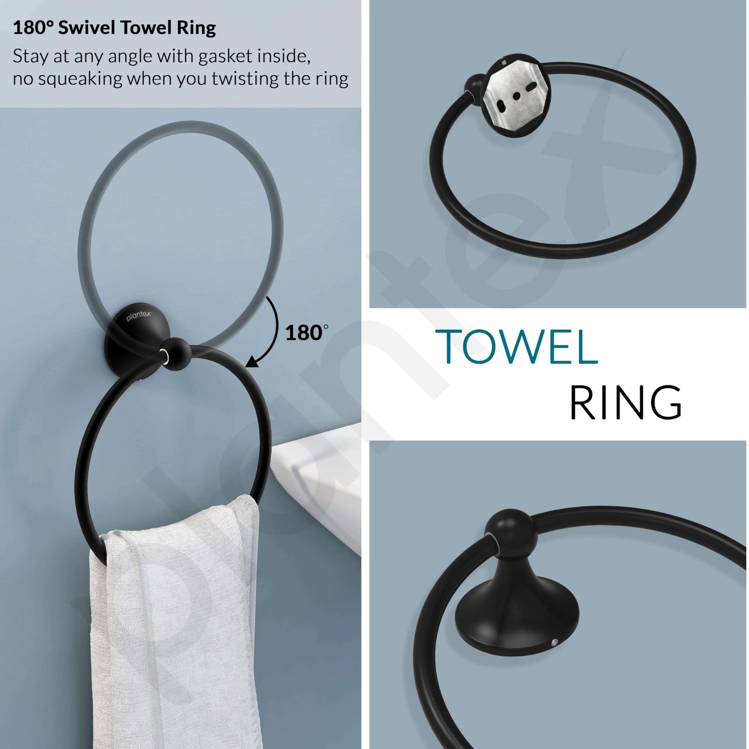 Plantex Towel Ring for Bathroom/Stainless Steel Towel Holder/Round Napkin Ring/Towel Stand for Bathroom/Bathroom Accessories - Pack of 1 (Black) - Image 4