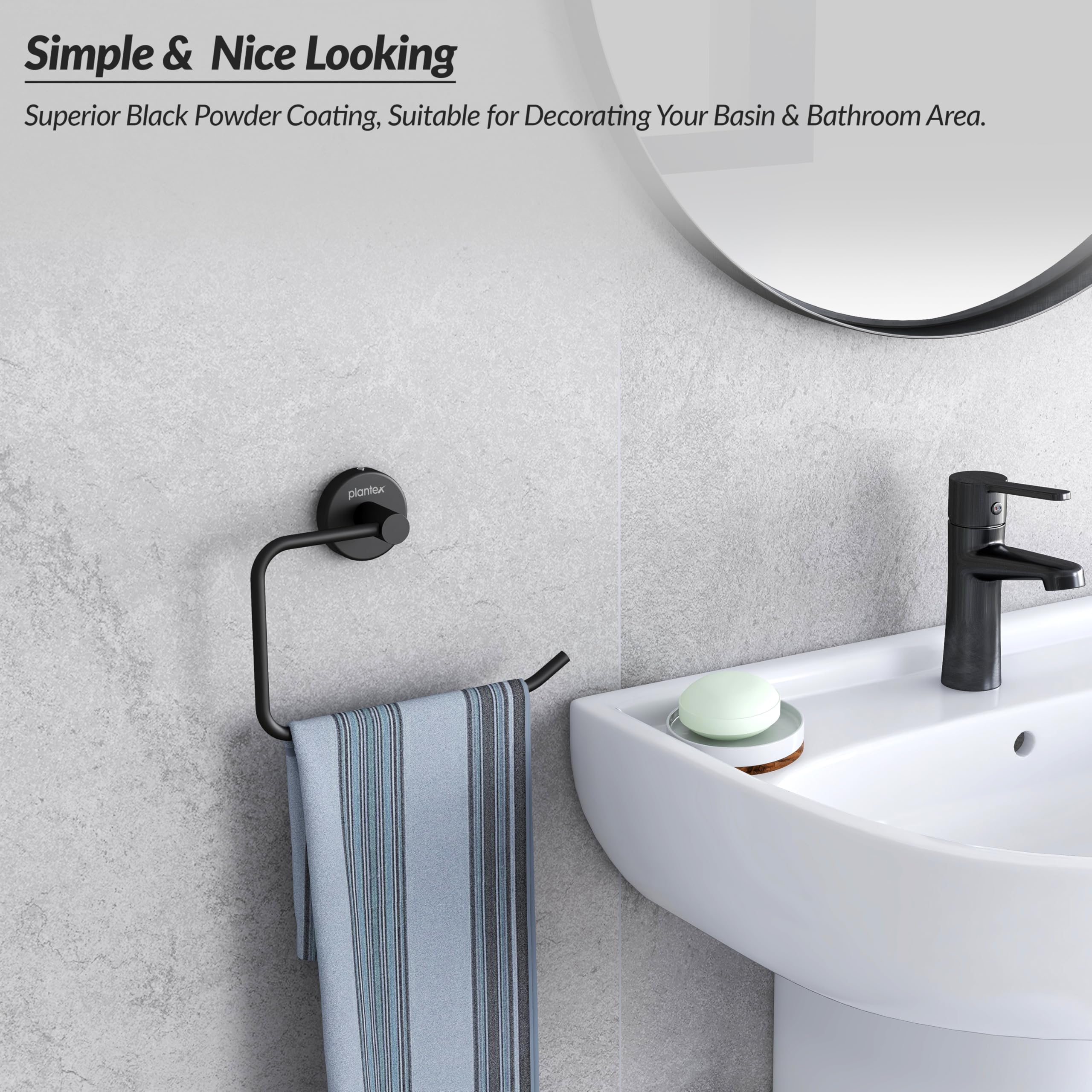 Plantex Towel Ring for Wash Basin/Towel Hanger for Wash Basin/Napkin Holder for Bathroom/Towel Hanger/Bathroom Accessories (Black - Half Square) - Image 2