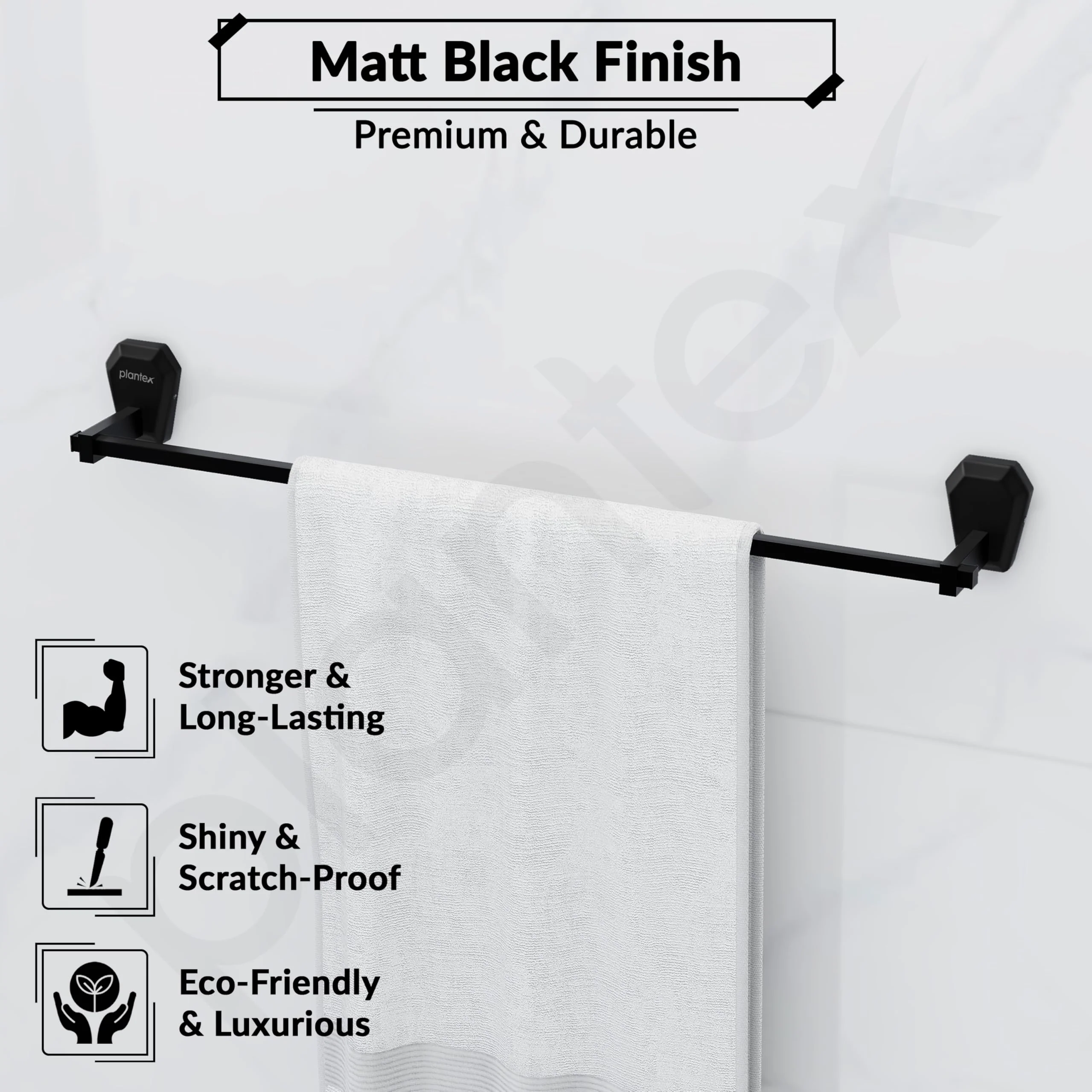 Plantex Towel Rod for Bathroom/304 Grade Stainless Steel Towel Bar/Towel Stand/24 Inch Towel Hanger/Bathroom Accessories - Pack of 1 (PMB-2402, Z-Black) - Image 4