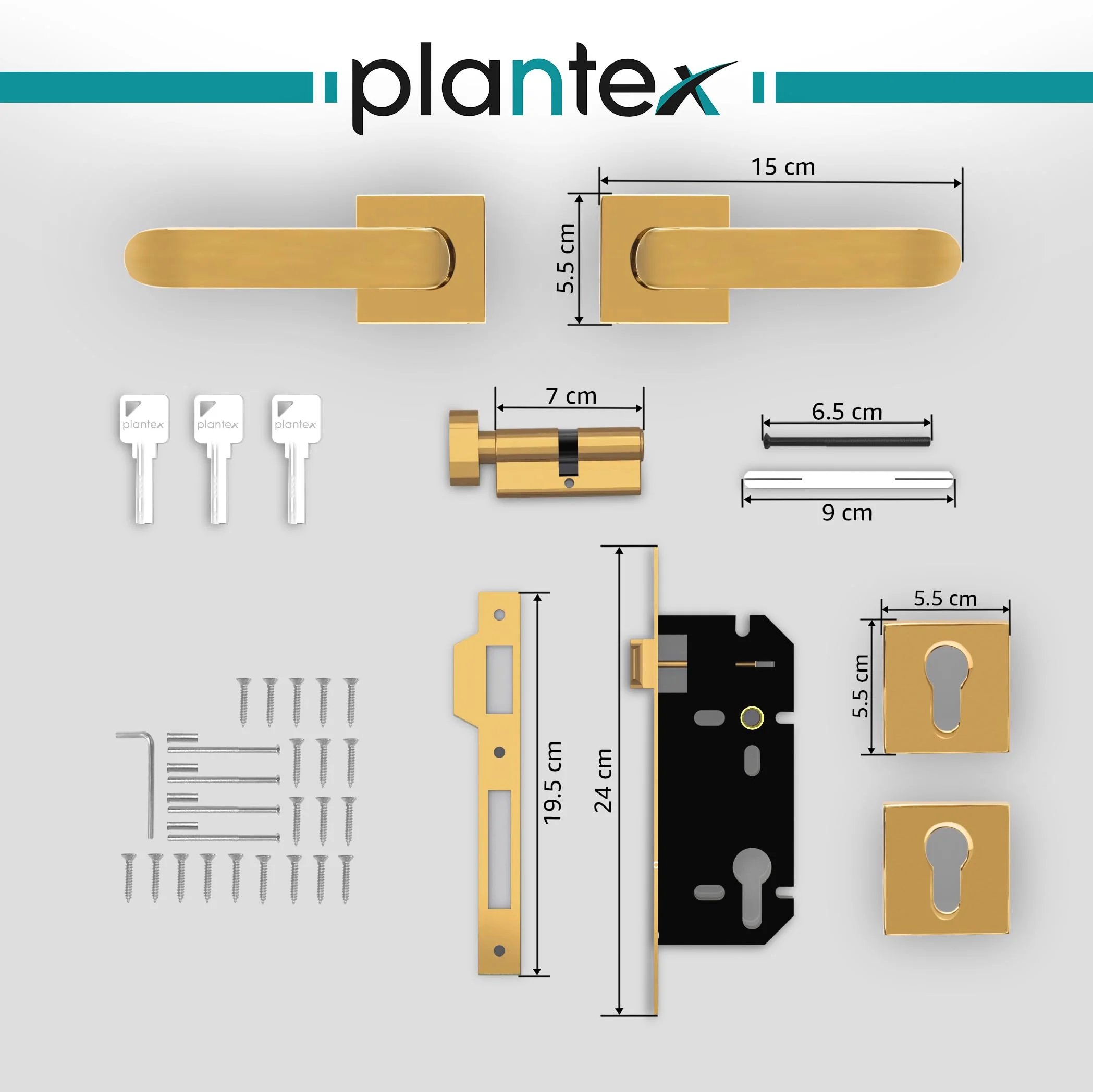 Plantex Triple Security Door Lock for Home/Main Door Lock Set with 3 Years of Warranty/Mortise Lock for Door with Brass Lock Body & Cylinder (7110 - Gold Finish) - Image 4