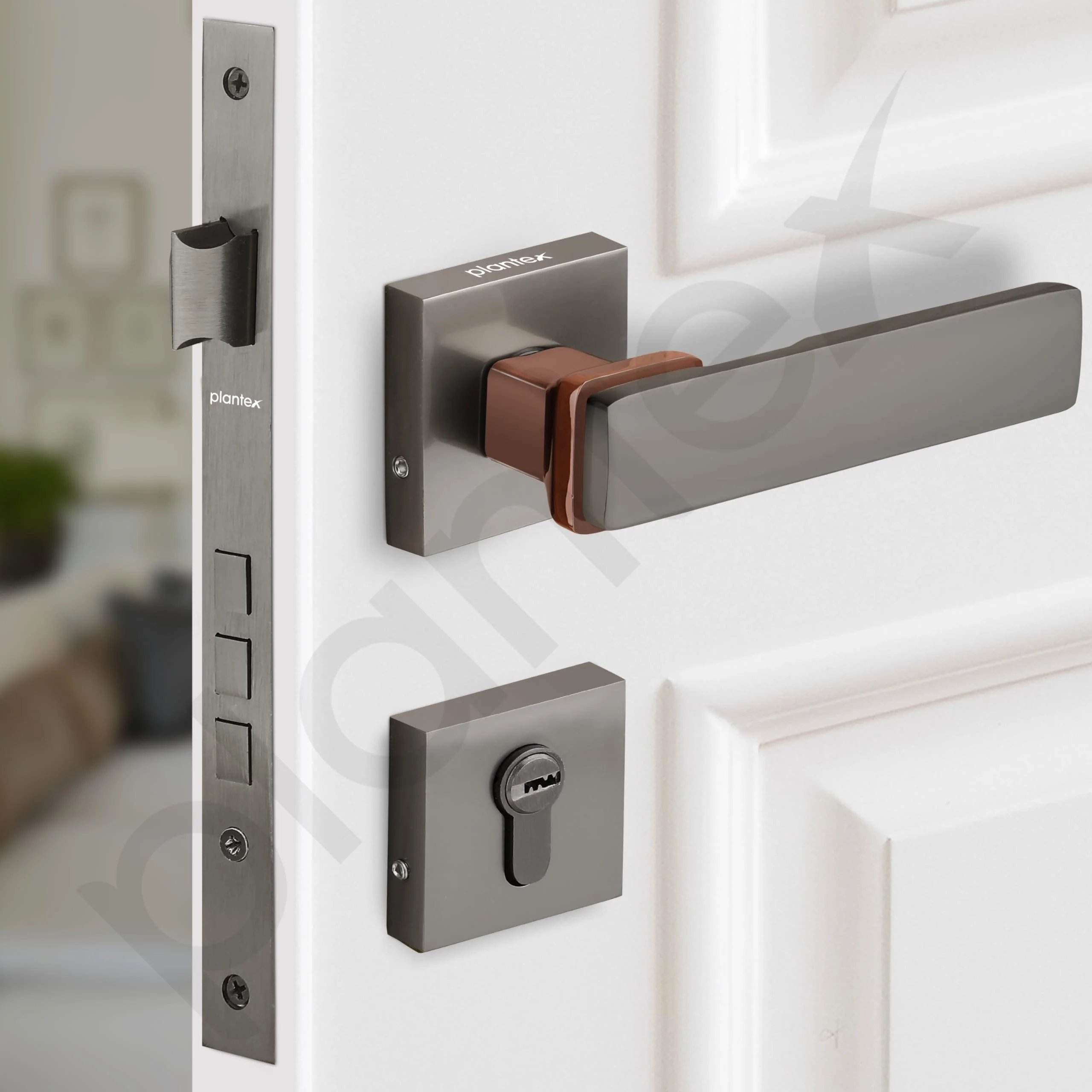 Plantex Triple Security Door Lock for Home/Main Door Lock Set with 3 Years of Warranty/Mortise Lock for Door with Brass Lock Body & Cylinder (7116 - PVD Choco & Satin Black) - Image 6