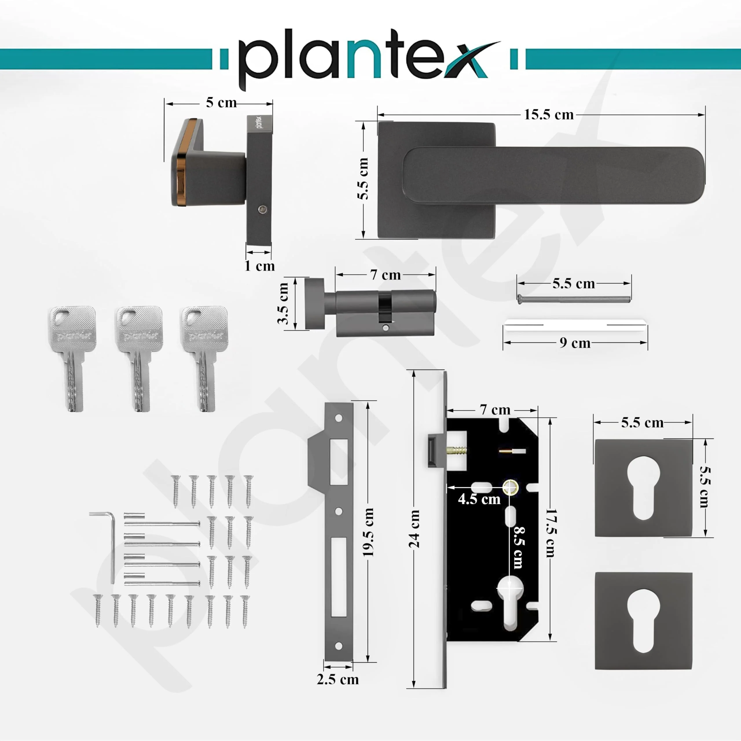 Plantex Triple Security Door Lock for Home/Main Door Lock Set with 3 Years of Warranty/Mortise Lock for Door with Brass Lock Body & Cylinder (7125, Grey & Choco) - Image 3