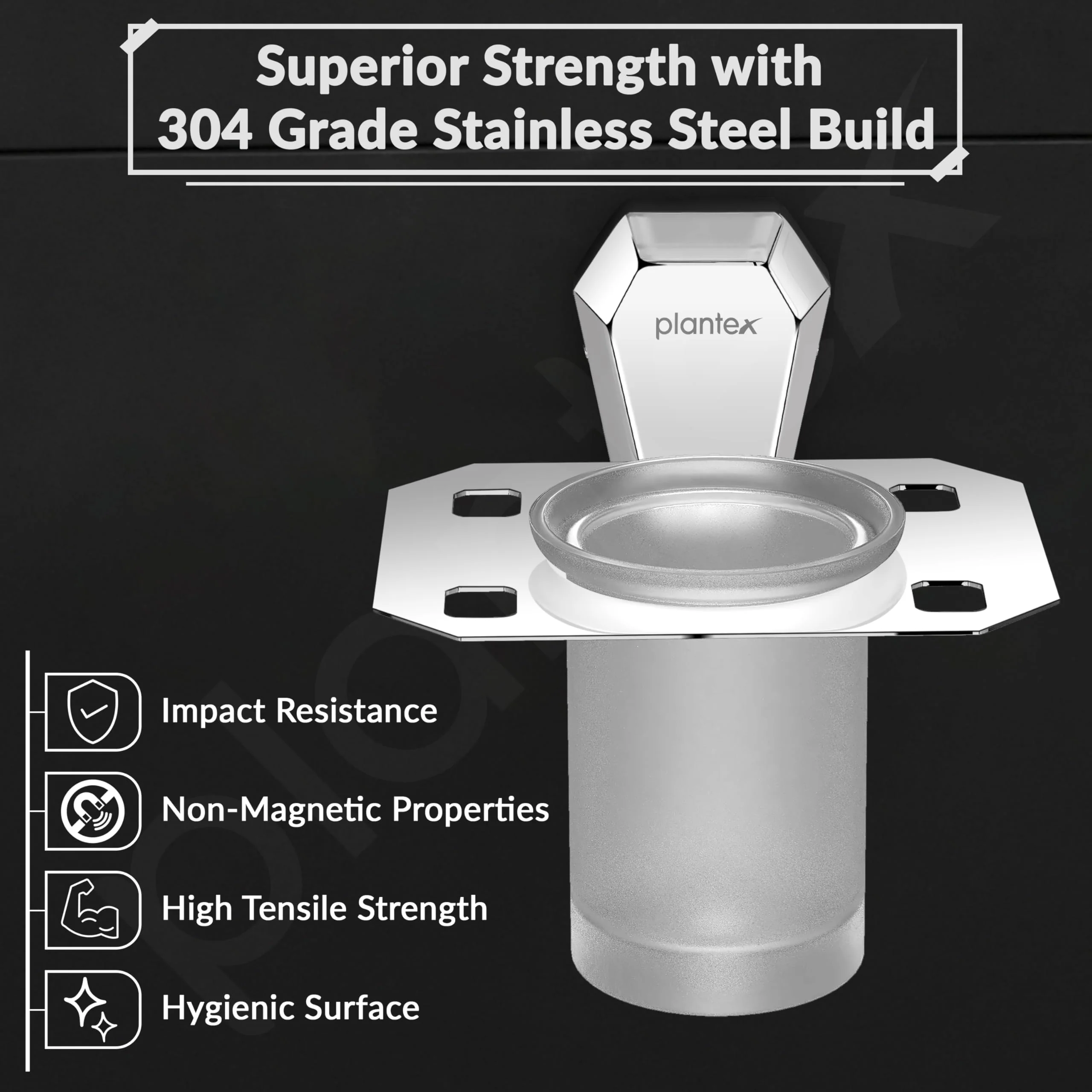 Plantex Tumbler Holder for Bathroom/304 Grade Stainless Steel Toothbrush Holder/Toothpaste/Razor Holder/Bathroom Accessories - Pack of 1 (PM-2406, Chrome) - Image 2