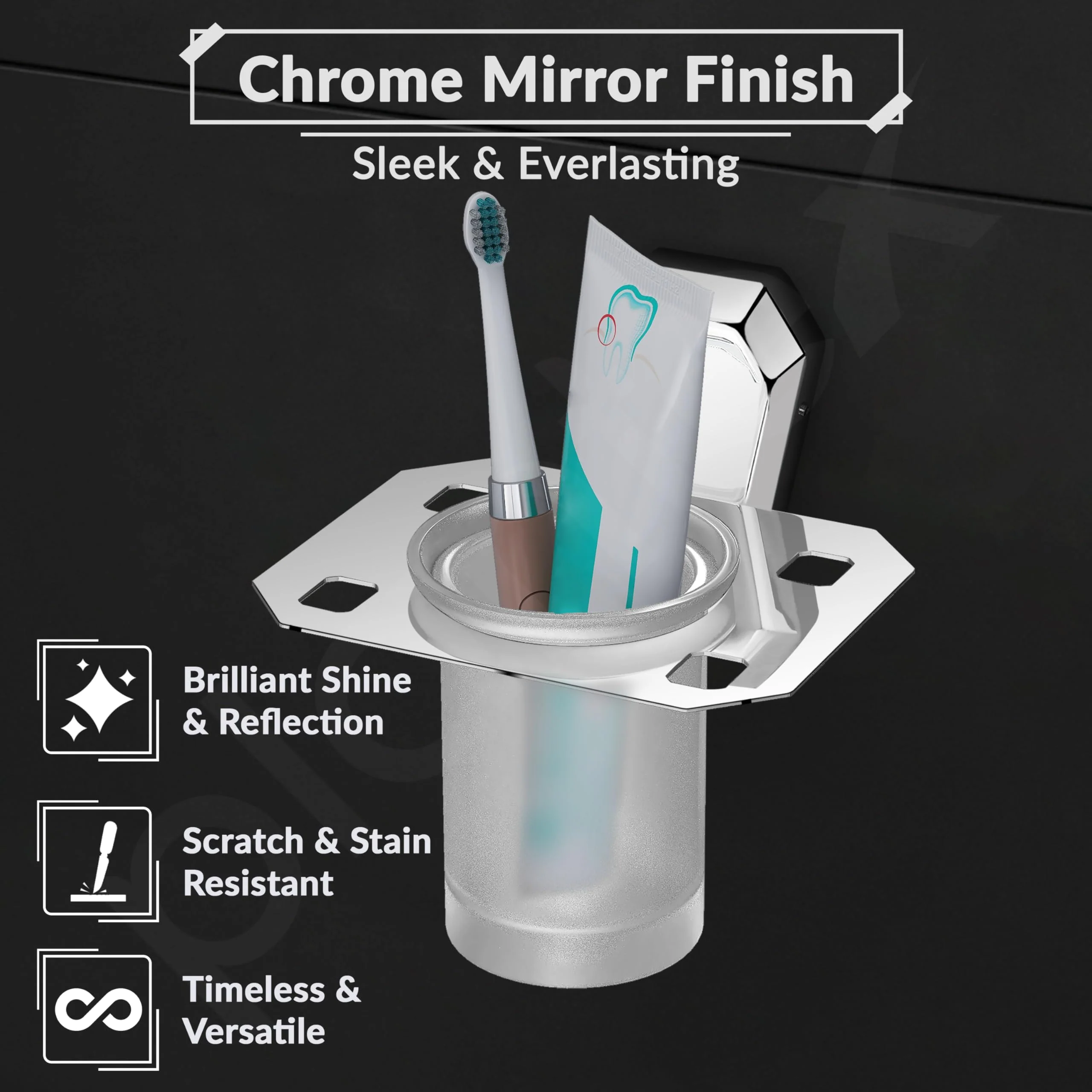 Plantex Tumbler Holder for Bathroom/304 Grade Stainless Steel Toothbrush Holder/Toothpaste/Razor Holder/Bathroom Accessories - Pack of 1 (PM-2406, Chrome) - Image 3