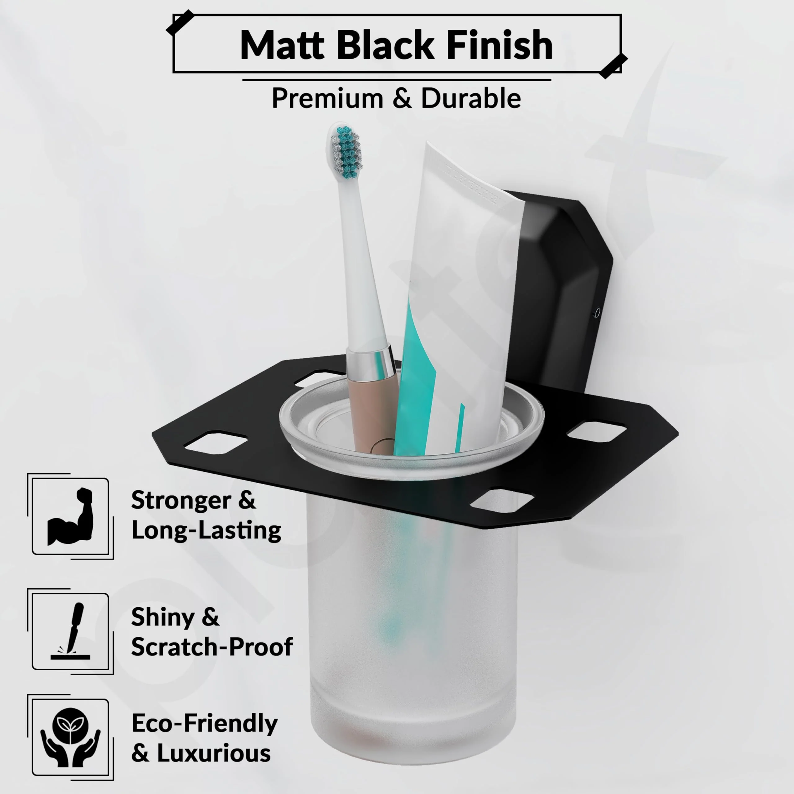 Plantex Tumbler Holder for Bathroom/304 Grade Stainless Steel Toothbrush Holder/Toothpaste/Razor Holder/Bathroom Accessories - Pack of 1 (PMB-2406, Z-Black) - Image 3