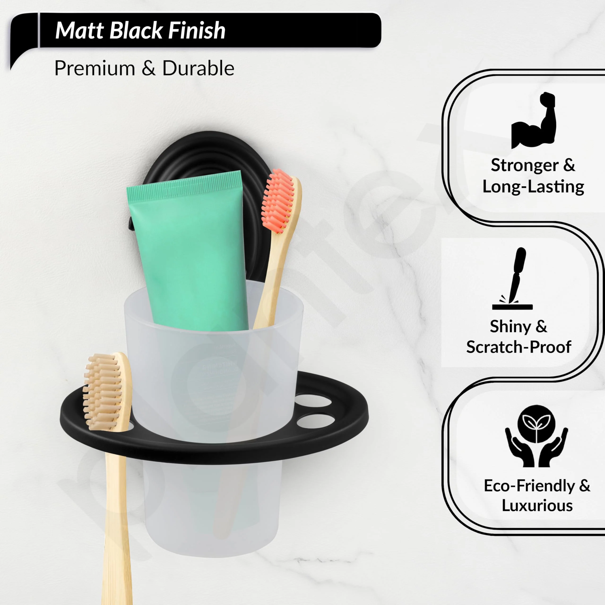 Plantex Tumbler Holder for Bathroom/304 Grade Stainless Steel Toothbrush Holder with Stand/Bathroom Accessories - Cubic (Black) - Image 4
