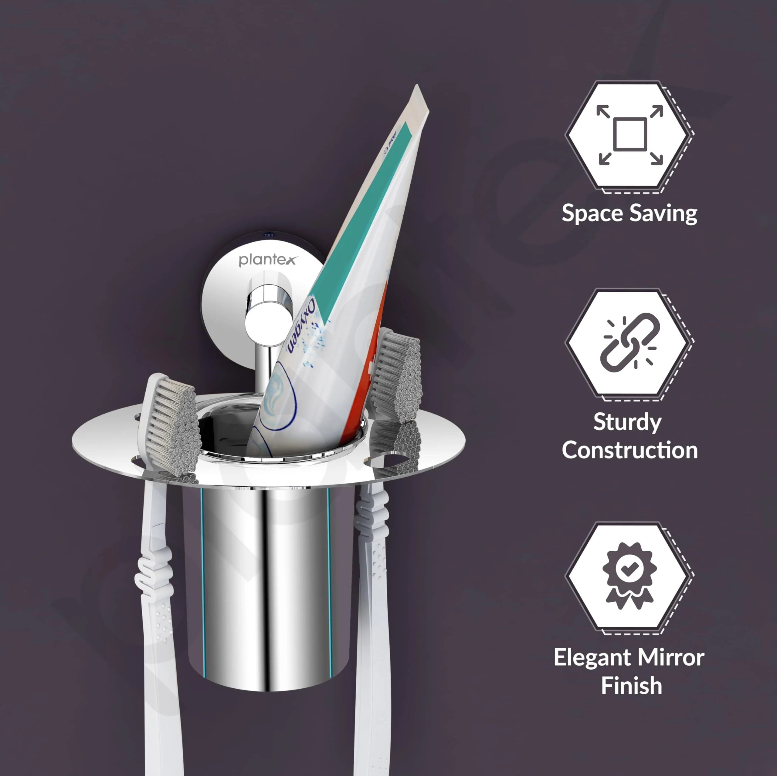 Plantex Tumbler Holder for Bathroom/Stainless Steel Tooth Brush Holder/Toothpaste Holder - Pack of 1 (Chrome) - Image 2