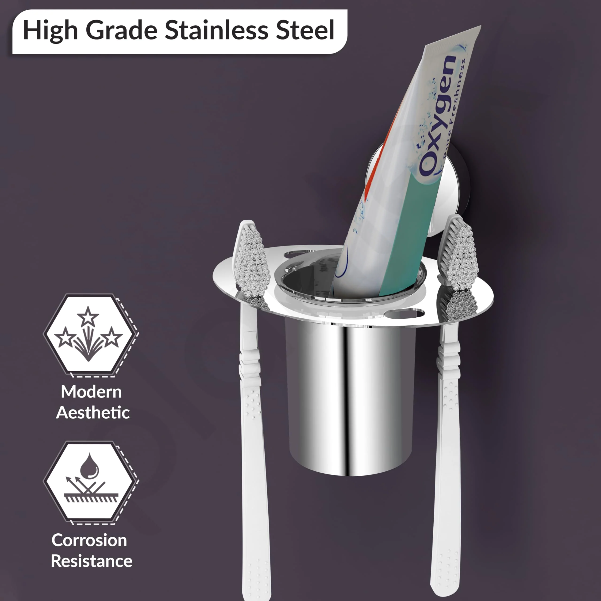 Plantex Tumbler Holder for Bathroom/Stainless Steel Tooth Brush Holder/Toothpaste Holder - Pack of 1 (Chrome) - Image 3