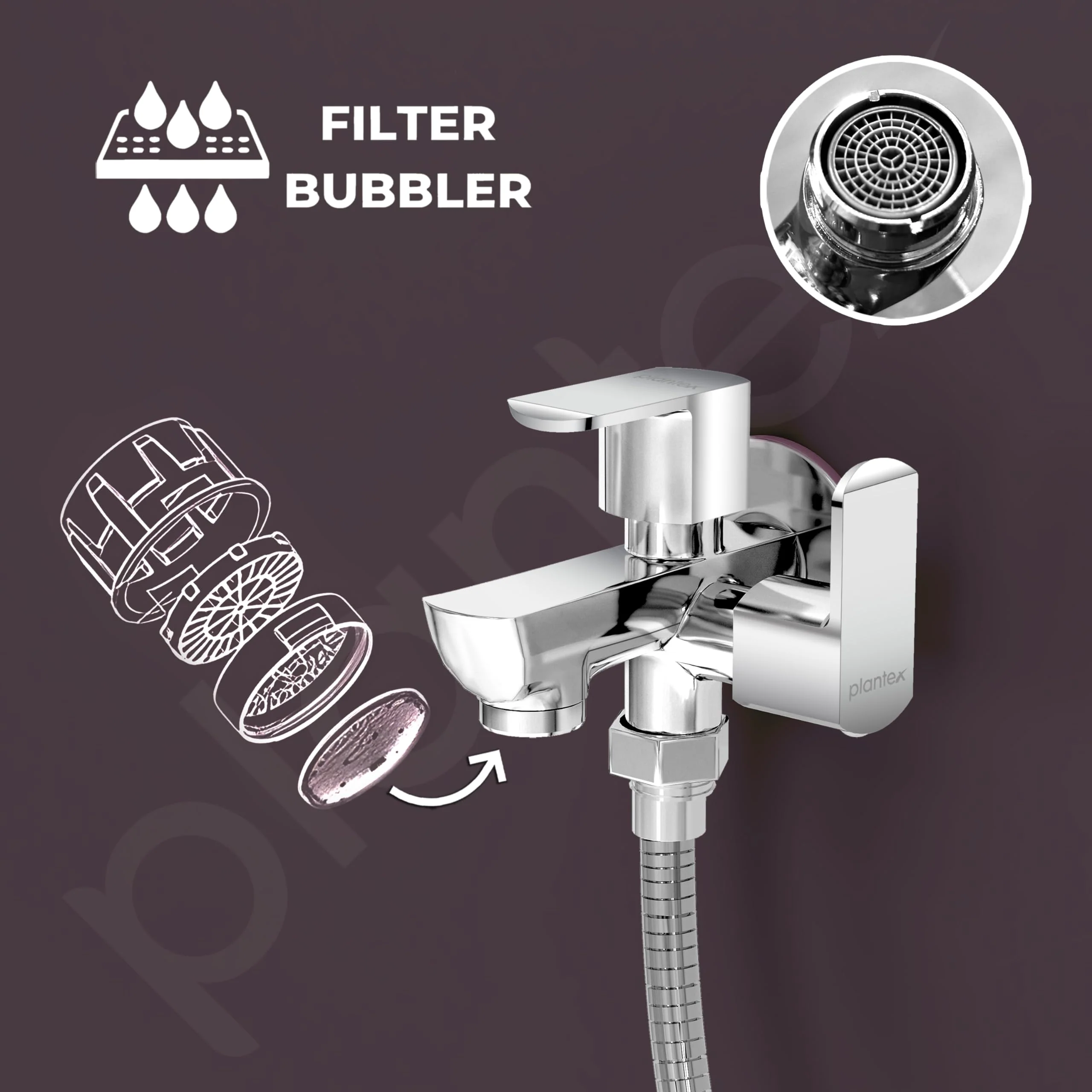 Plantex Two Way Tap/2 in 1 Bib Cock Water Tap/Wash Basin Tap for Home with Wall Flange & Teflon Tape/Bathroom Accessories-(CRM-1285-Chrome) - Image 4