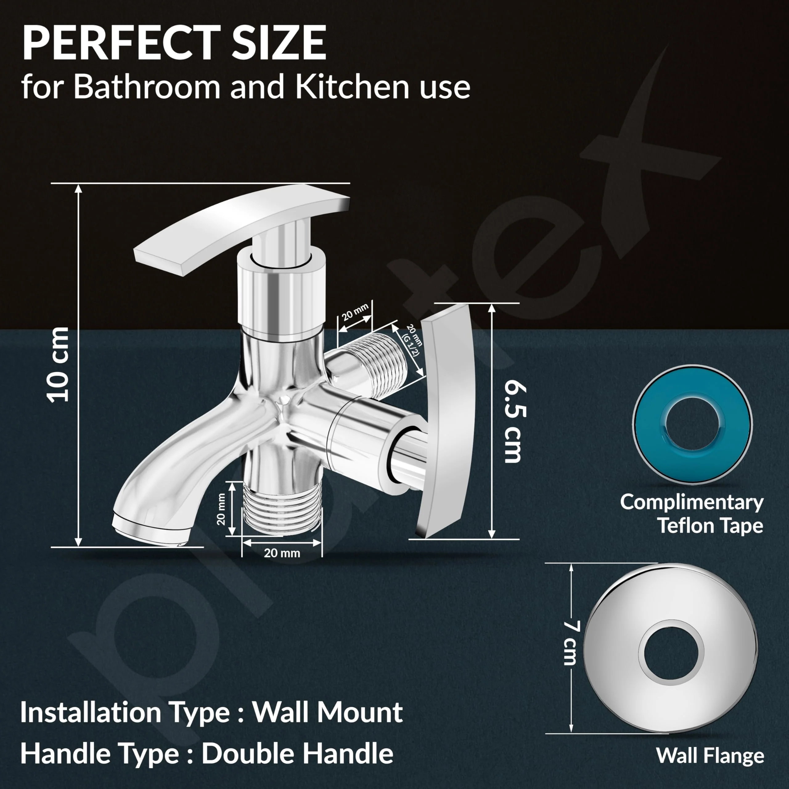 Plantex Two Way Tap for Washing Machine with Water Saving Aerator/2 in 1 Bibcock Water Tap for Bathroom with Brass Spindle and Wall Flange/Bathroom Tap-(SMR-1265-Chrome) - Image 3
