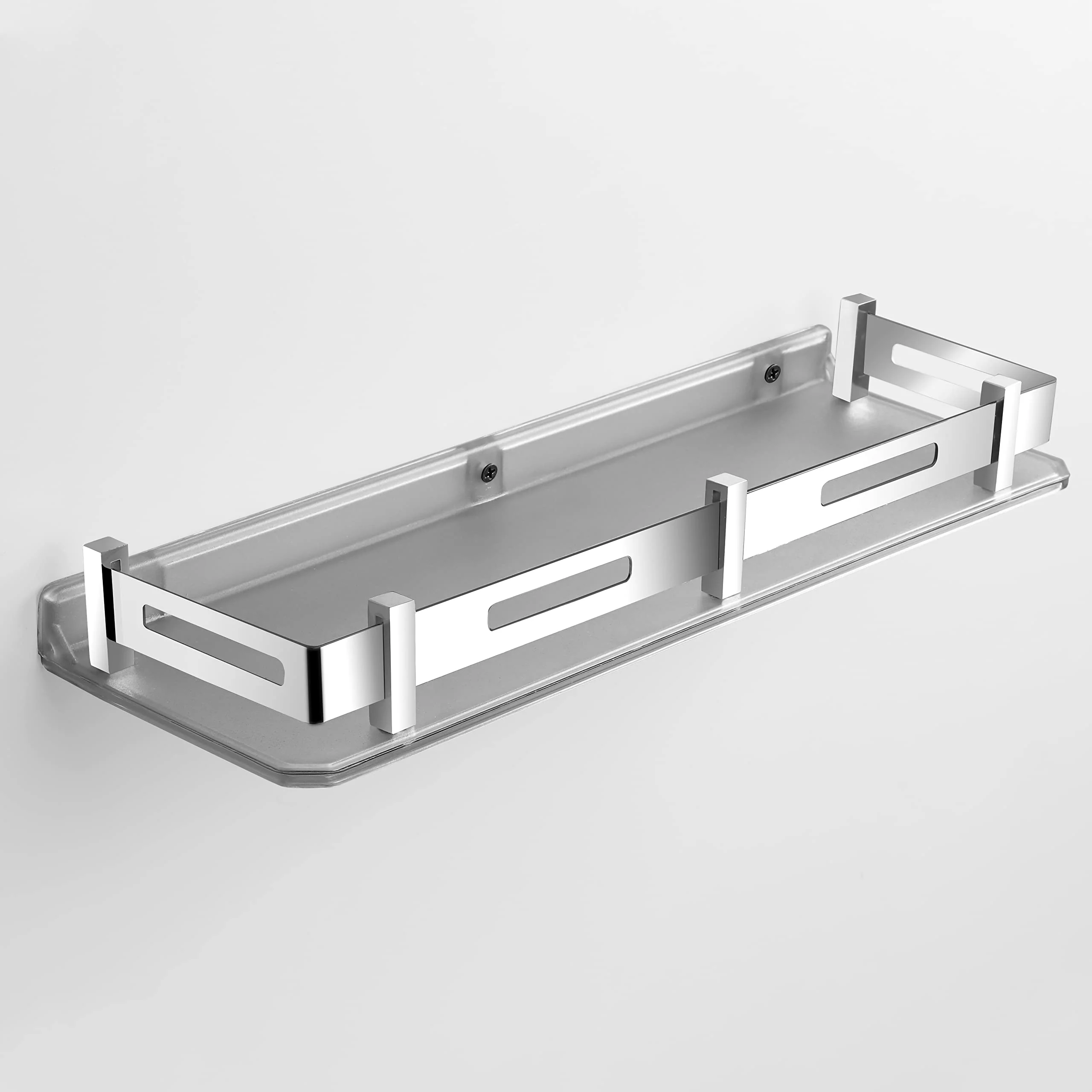 Plantex Unbreakable Plastic Bathroom Shelf for Wall/Kitchen Wall Shelf with Stainless Steel Railing/Living Room Multipurpose Wall Mounted Shelf (Transparent) - Image 5