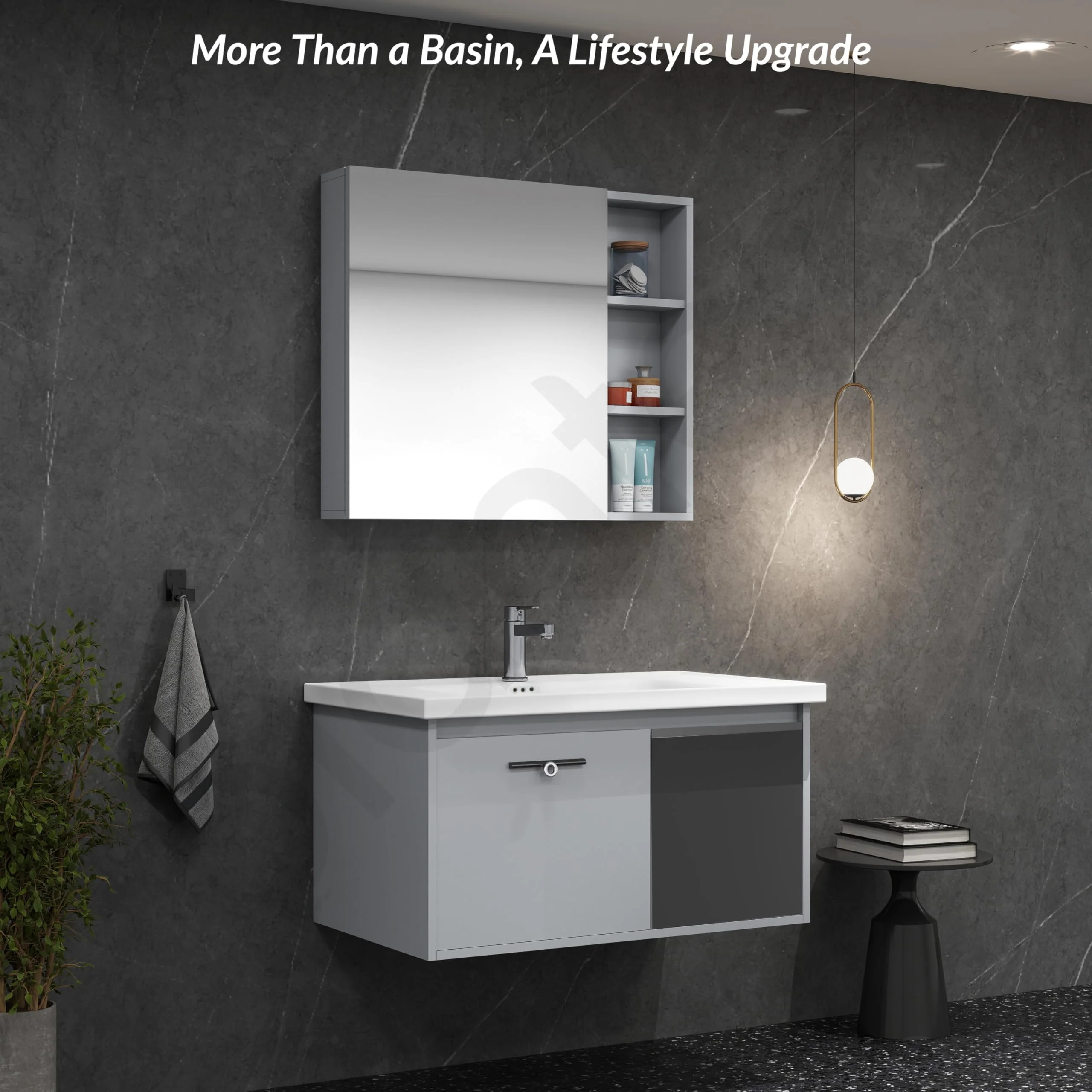 Plantex Unbreakable Plywood Vanity Set for Bathroom/Undermount Wash Basin with Cabinet Full Set/Bathroom Organizer with Mirror, Coupling & Cabinet (NZBC-11) - Image 7