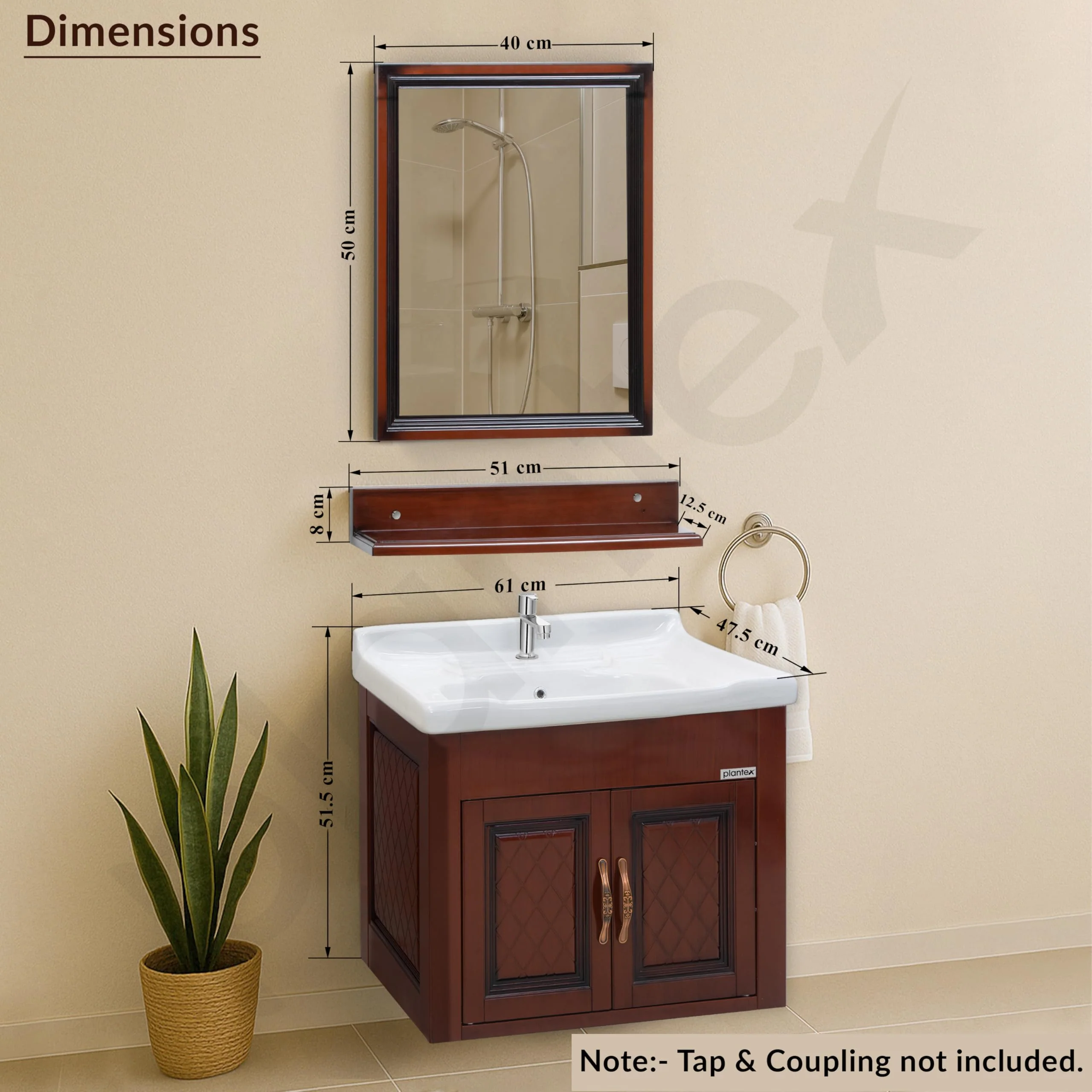 Plantex Unbrekable Bathroom Vanity Cabinet & Washbasin Set/Washbasin with Cabinet/Basin Cabinet for Bathroom with Mirror (Brown) - Image 5