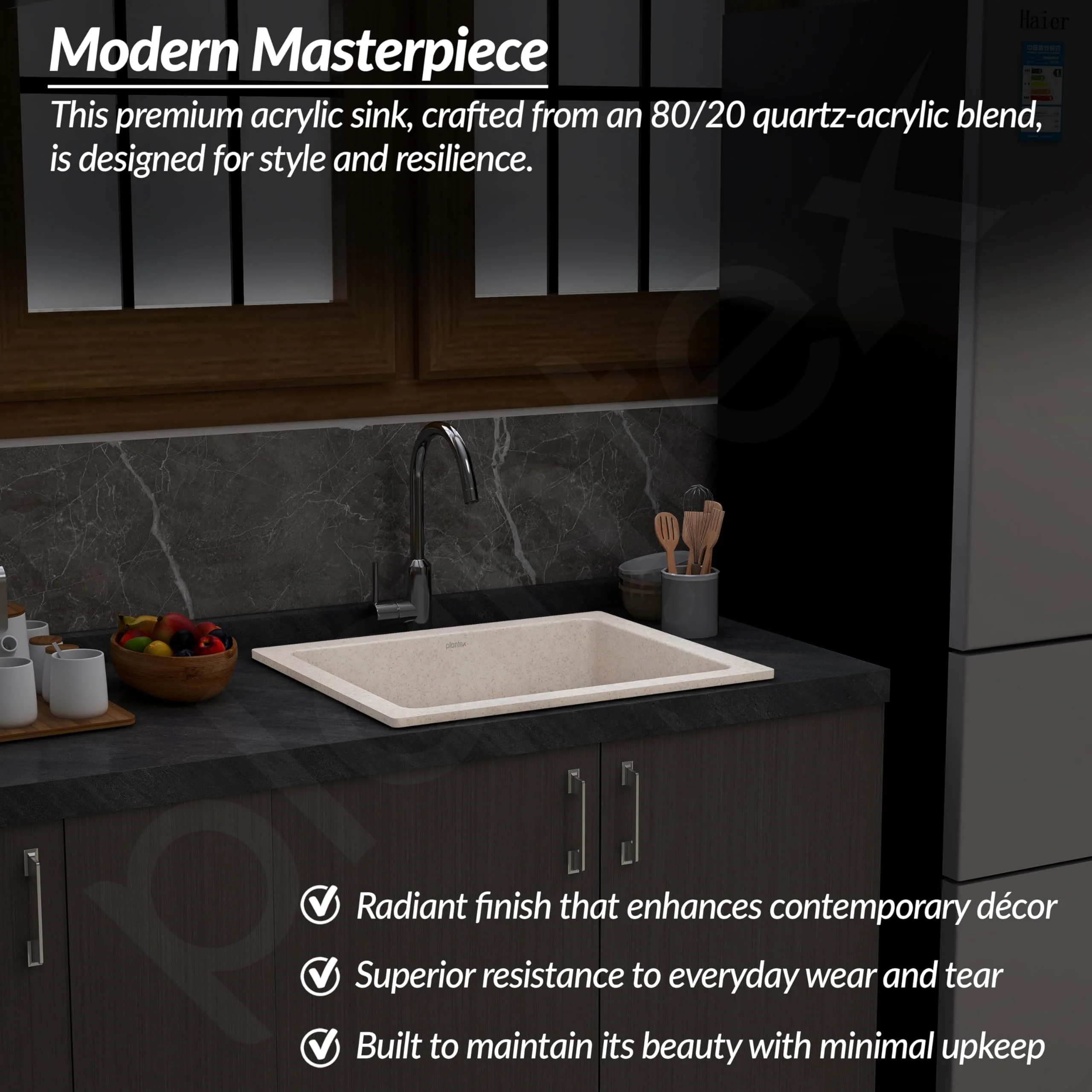 Plantex Undermount Sink for Kitchen/Quartz Acrylic Kitchen Sink with 10 Years Warranty by Plantex/Granite Single Bowl Kitchen Sinks with Coupling (Ultra Brun-24x18 Inches) - Image 2