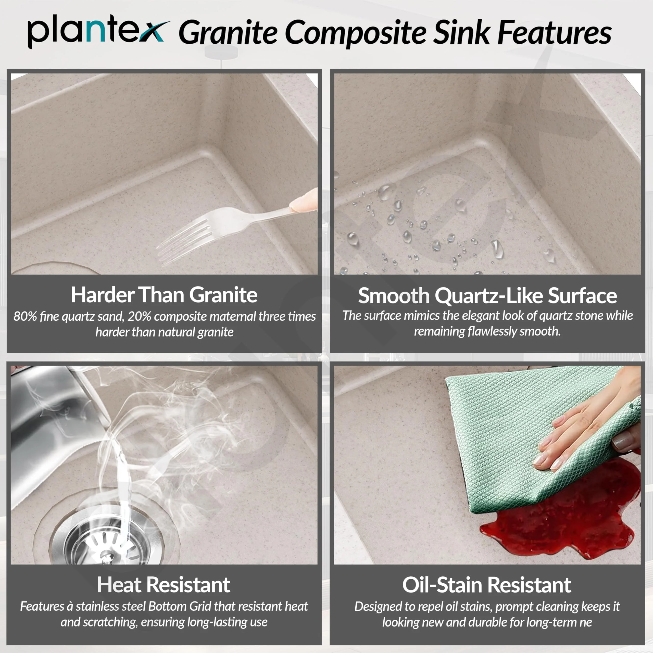 Plantex Undermount Sink for Kitchen/Quartz Acrylic Kitchen Sink with 10 Years Warranty by Plantex/Granite Single Bowl Kitchen Sinks with Coupling (Ultra Brun-24x18 Inches) - Image 3