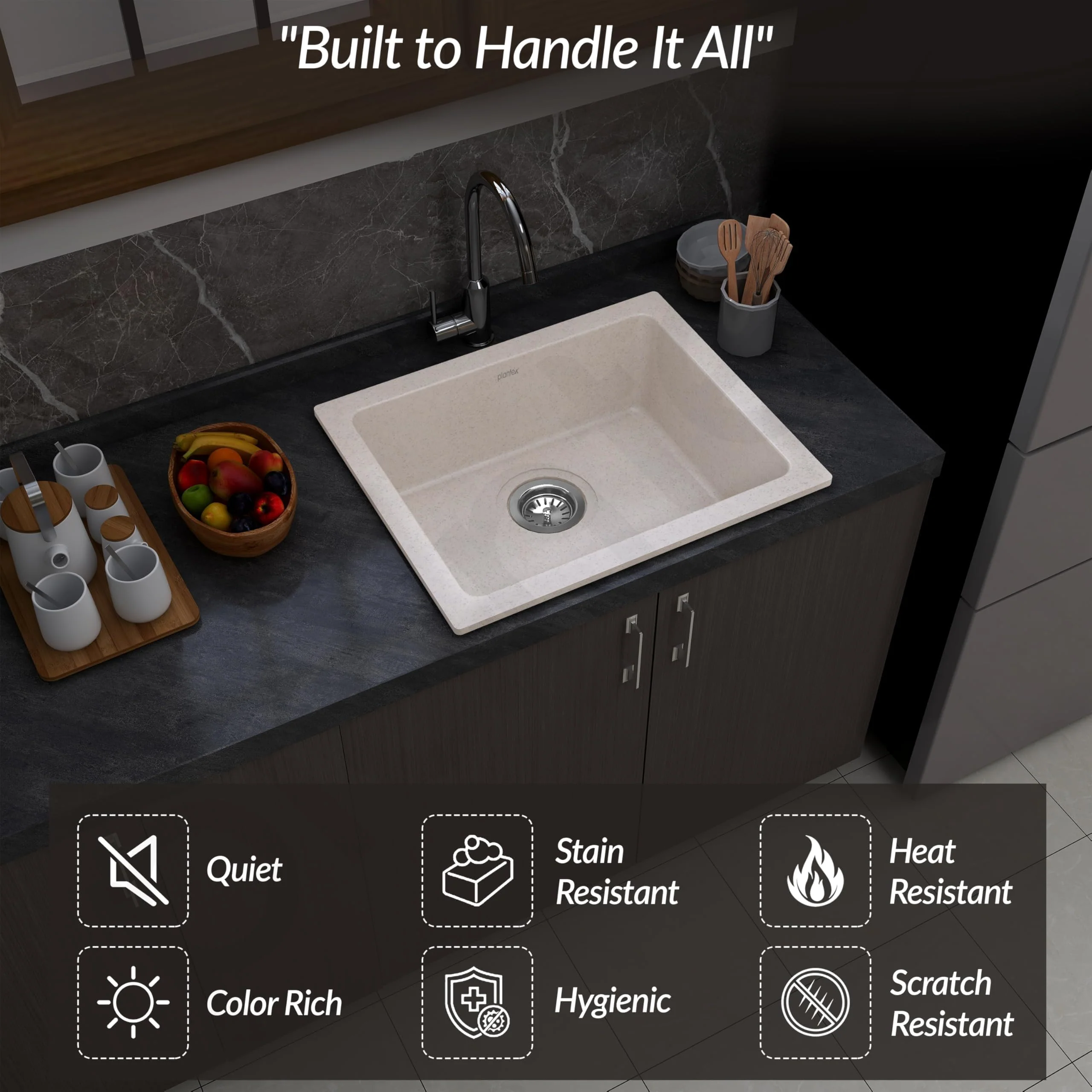 Plantex Undermount Sink for Kitchen/Quartz Acrylic Kitchen Sink with 10 Years Warranty by Plantex/Granite Single Bowl Kitchen Sinks with Coupling (Ultra Brun-24x18 Inches) - Image 7